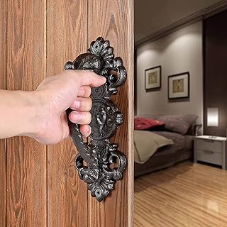 2 Packs Heavy Duty 5.46" barn Door Handles,Dark Brown Cast Iron Carved SRustic Vintage Gate Fence Outdoor Garage Closet Drawer Cabinet Handles