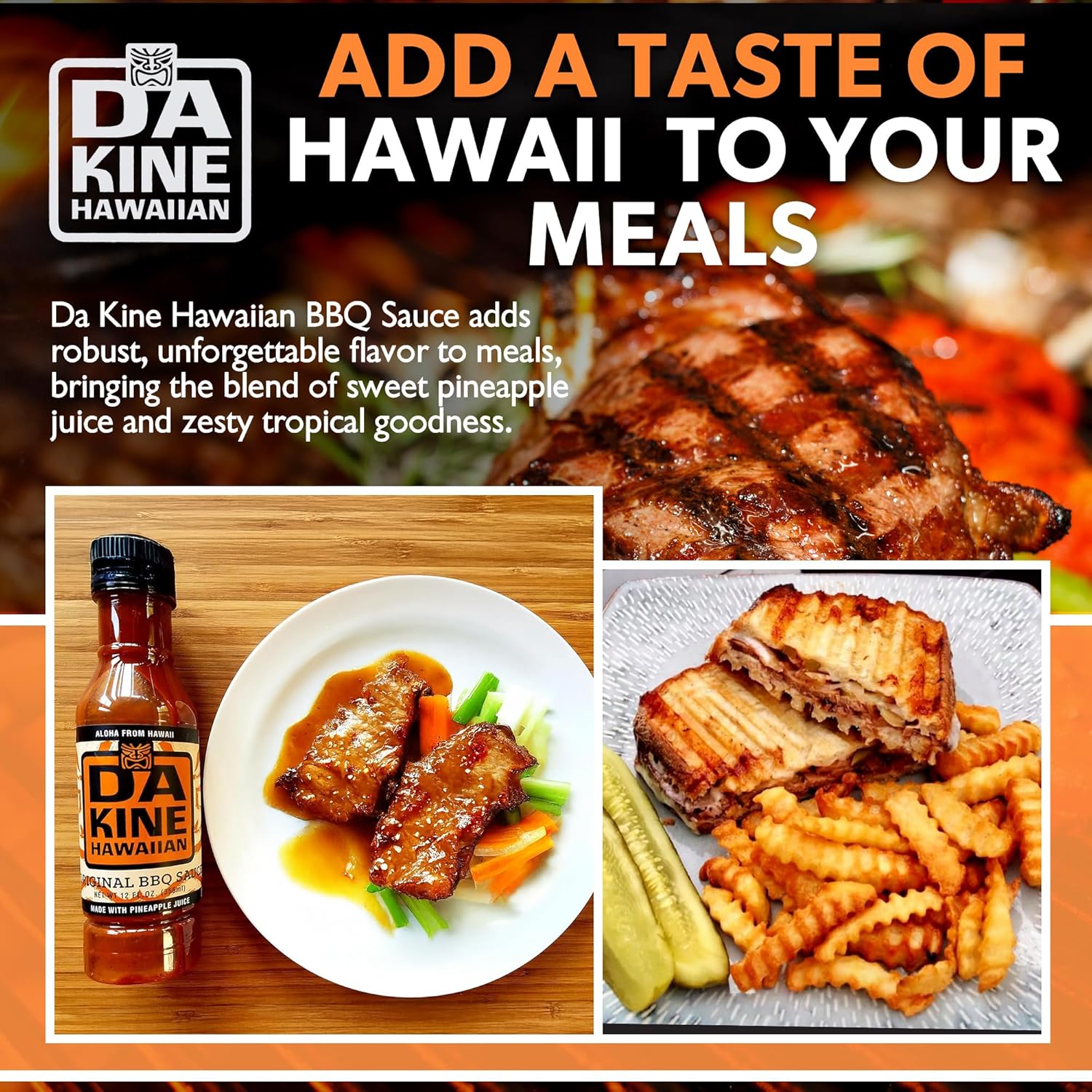 Da Kine Hawaiian BBQ Sauce, Premium Gourmet Barbecue Sauce Made in Small Batches, Gluten-Free BBQ Sauce for Meat, Fish, and Vegetables - Original (3 Pack)