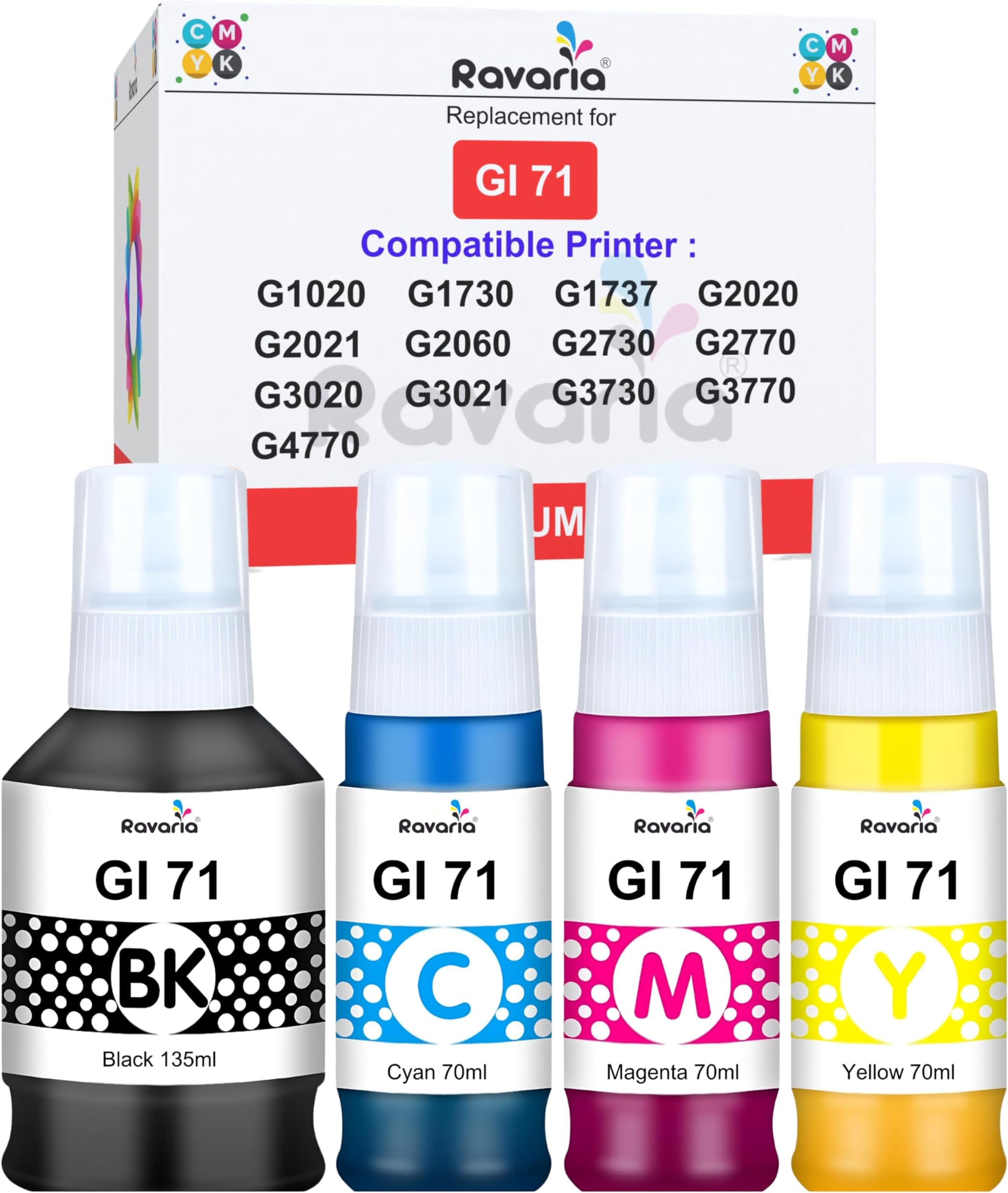 GI 71 Ink for Cn Printer G1020 G1730 G1737 G2020 G2021 G2060 G3020 G3730 G3770 G4770 G4780 (GI 71 Ink CMYK 1 Set)