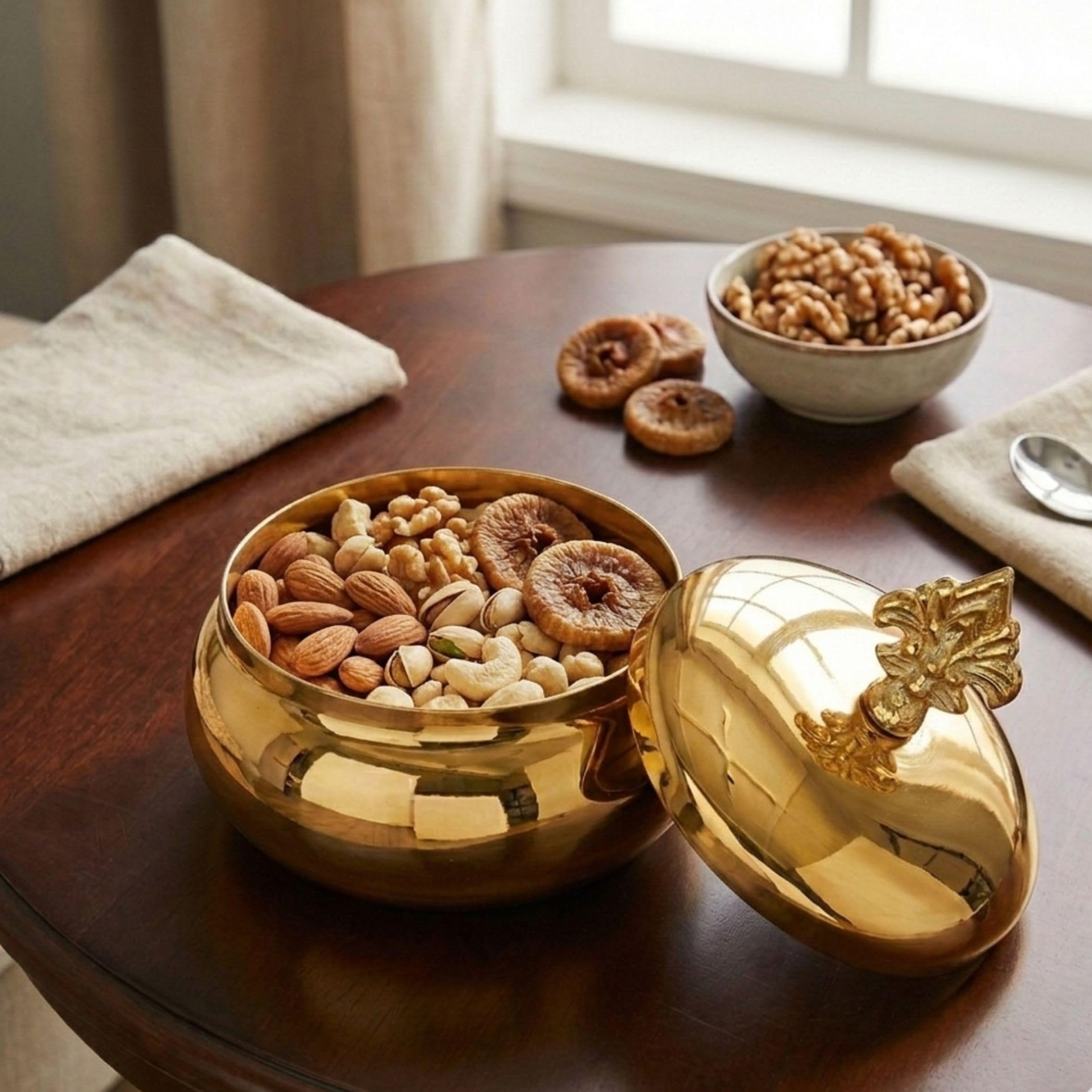 Shiny Gold Metal Dibbi | Decorative Lid Trinket Box | Airtight Storage Container | Multipurpose Tea, Sugar & Jewelry Storage | Food-Safe Metal Jar (10 cm Dia, 4.5 cm Height)-image-33
