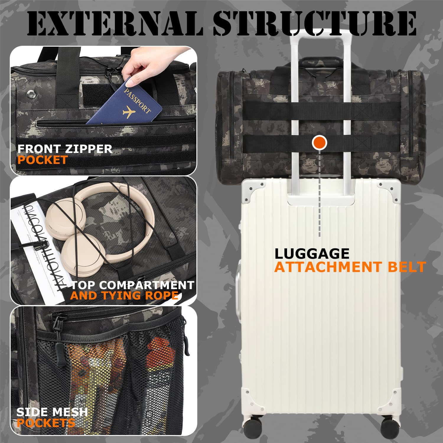 Bolsa de gimnasio de 45 litros para hombres y mujeres, bolsa táctica militar para viajes, fin de semana, gimnasio, entrenamiento, bolsa deportiva grande para hockey, fútbol, béisbol, fútbol y