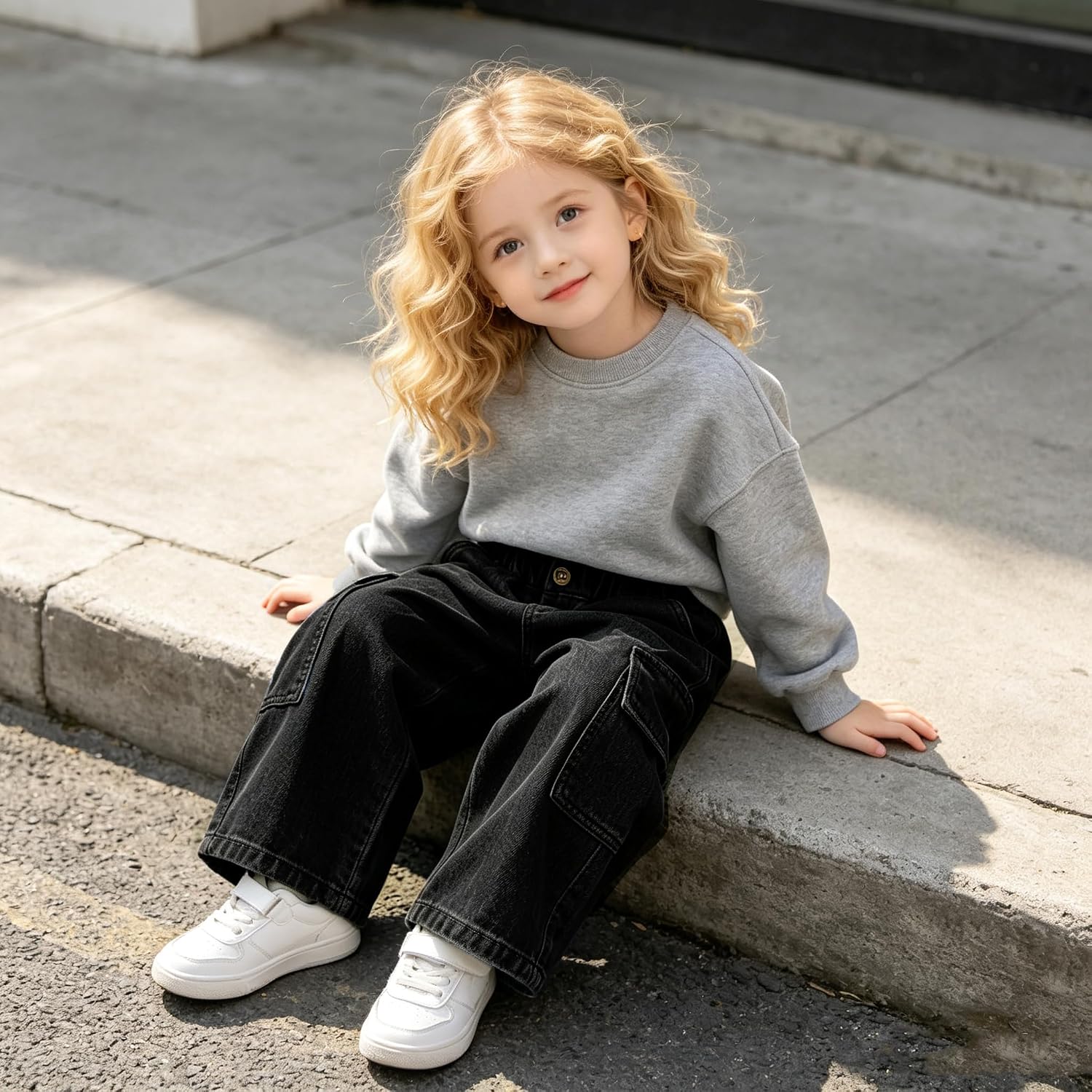 MODNTOGA Toddler Boys Girls Cargo Jeans Elastic Waist Multi Pockets Baggy Wide Leg Denim Pants Western Wear Ranch Outfit image 4