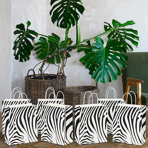 Miniatura 6 de ECOHOLA Bolsas de recuerdo de fiesta con estampado de cebra con asas, 16 bolsas de regalo de fiesta de safari, patrón de cebra con estampado animal