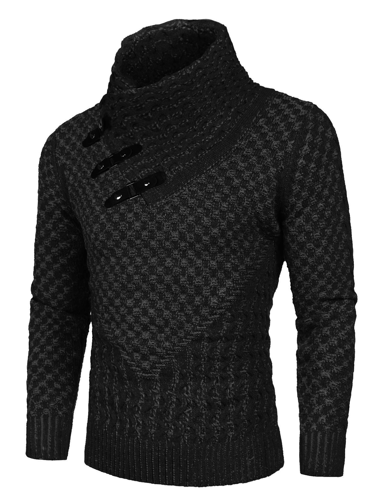 Coofandy, maglione a collo alto da uomo, lavorato a maglia, stile casual - Nero - L