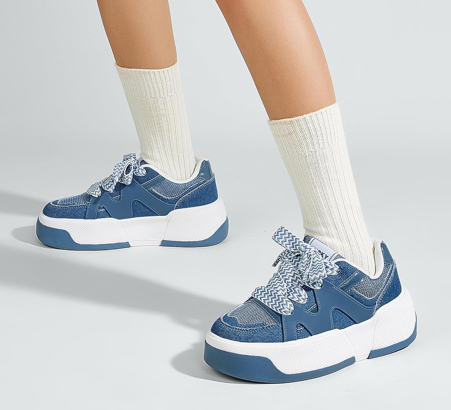 LUCKY STEP Women’s Platform Fashion Sneakers Lace up Casual Faux Leather Comfortable Thick Sole Tennis Walking Shoes - Image 9