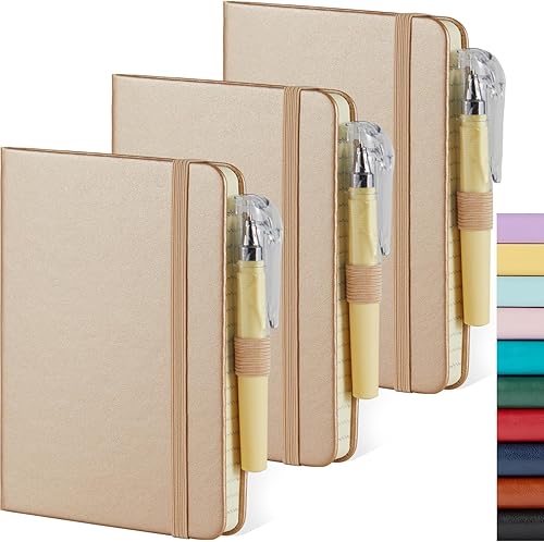 Miniatura 46 de Cuaderno pequeño de cuero con bolígrafo para escribir mujeres, con bolsillo pequeño, minibloc de notas forrado para viajes y trabajo, cuaderno de 3