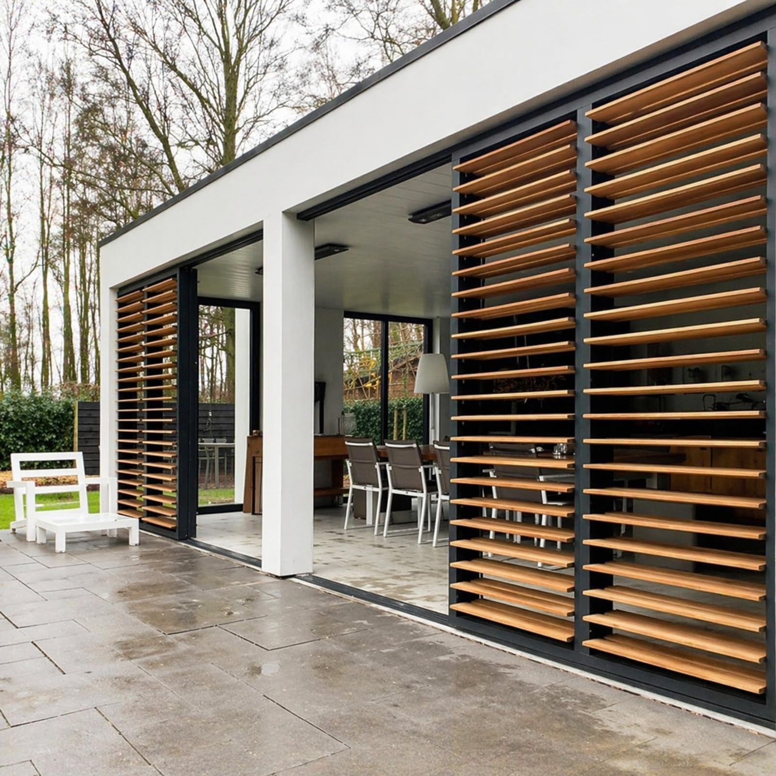 QLS Shutters Sichtschutz Set 100 cm mit 12 Holzlamellen verstellbar