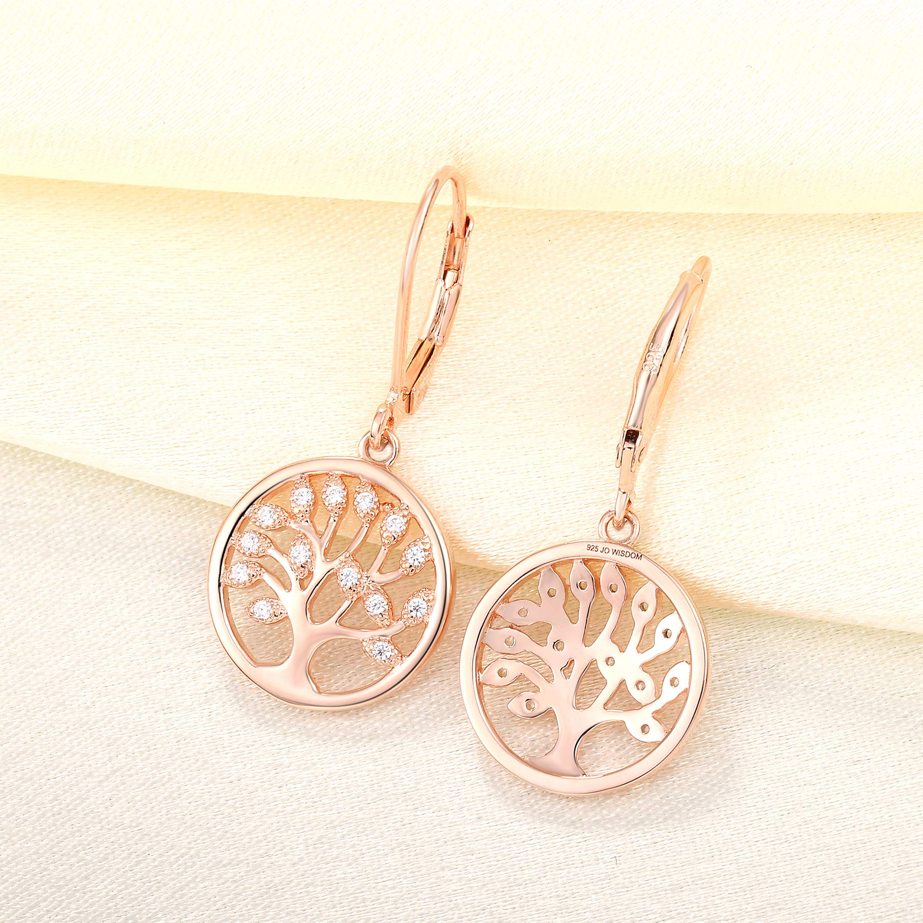JO WISDOM Ohrringe Lebensbaum Ohrhänger Baum Des Lebens Yggdrasil Familie mit Zirkonia Geburtsstein Schmuck für Damen