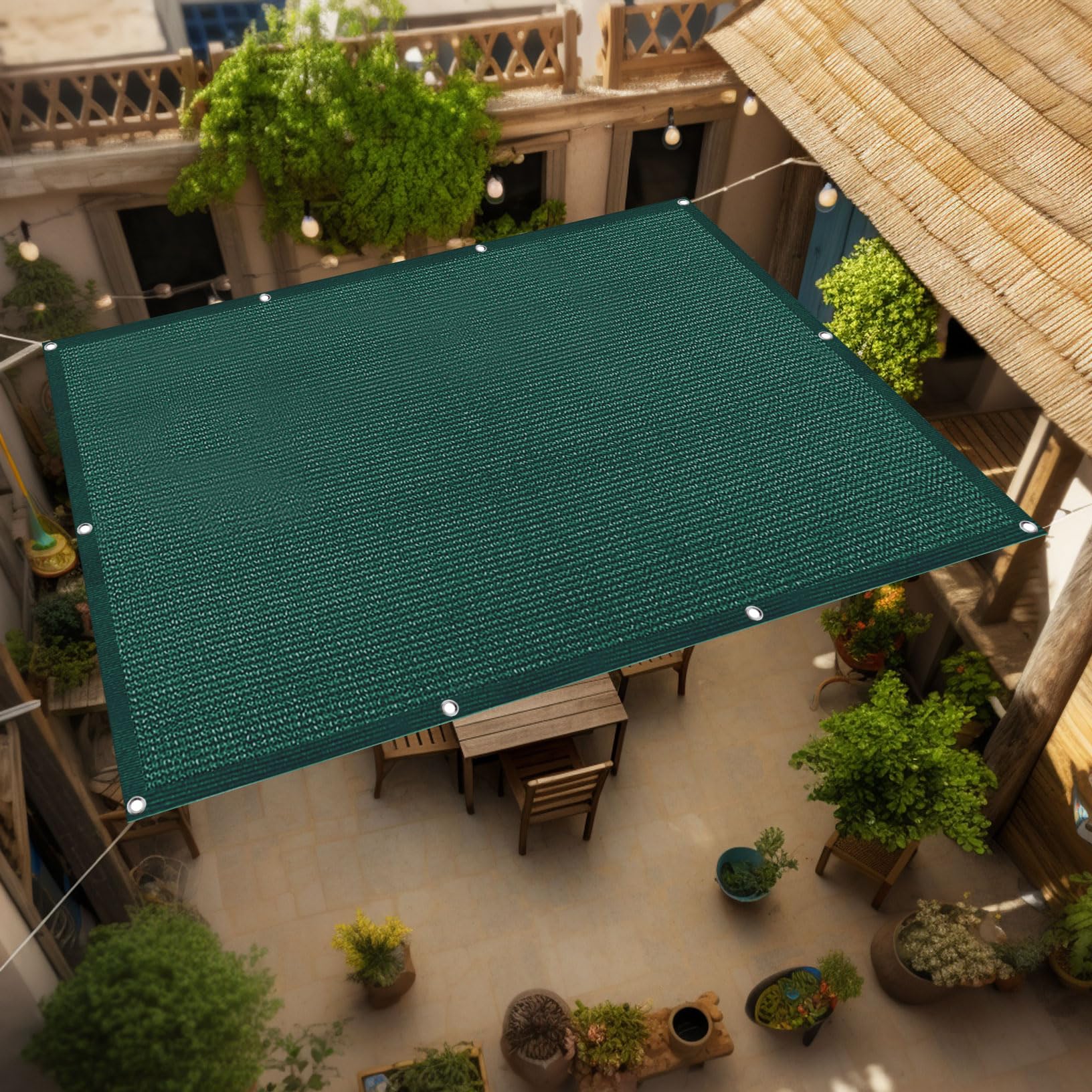 Toldo Vela de Sombra 100 x 450 cm Transpirable 95% Protección Rayos UV Rectangular Paño de Sombra con Ojales, Resistente Al Desgarro para Jardín Balcon Piscina Patio, Verde Oscuro
