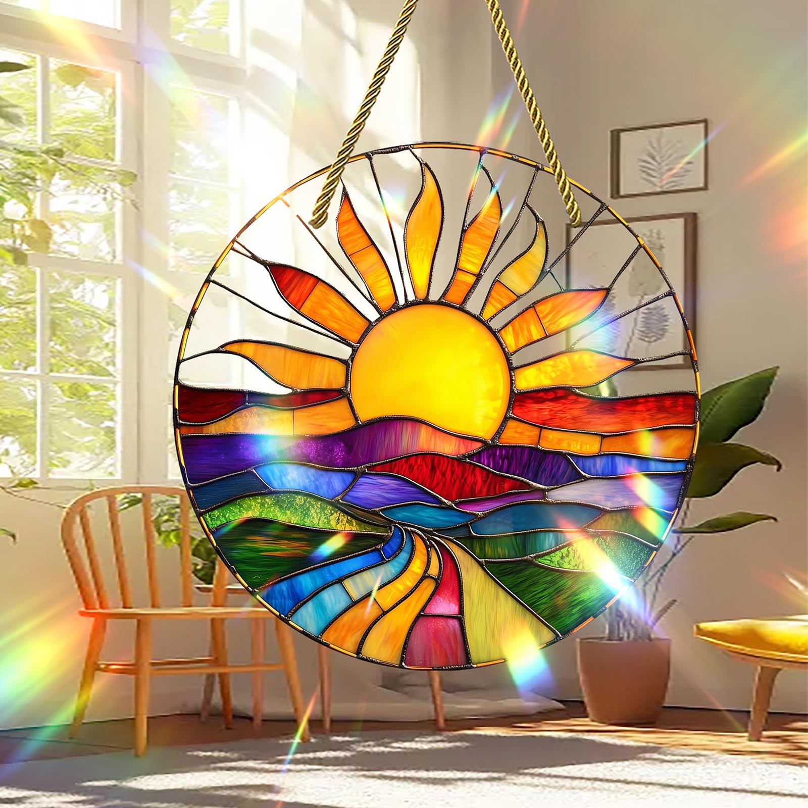 Acchiappasole Cristallo, Appeso Arcobaleno Prisma Finestra, Acchiappa Sole Acrilico, 20x20cm Acchiappa Forma Girasole, Pendenti Prismi Cristallo, Acchiappasole Arcobaleno per Casa Giardino
