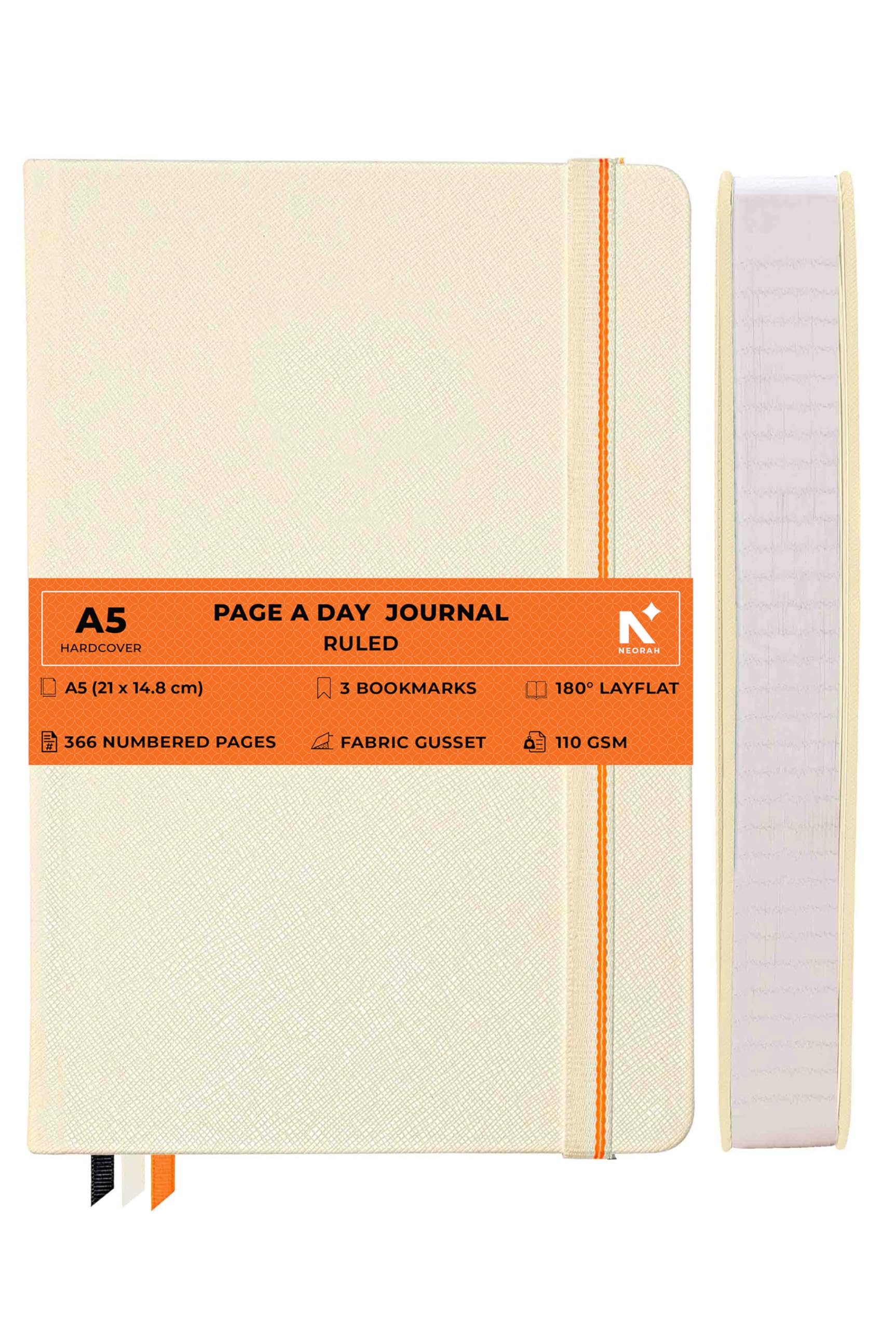 NEORAH —A5 RULED | 368 Pages - 110 Gsm | PAGE A DAY JOURNAL (21x14.8 cm)-Hardcover RULED Notebook |Back Pocket|3 Silk Book Mark-Completely HANDMADE for Journaling,Note Taking- AFTERGLOW