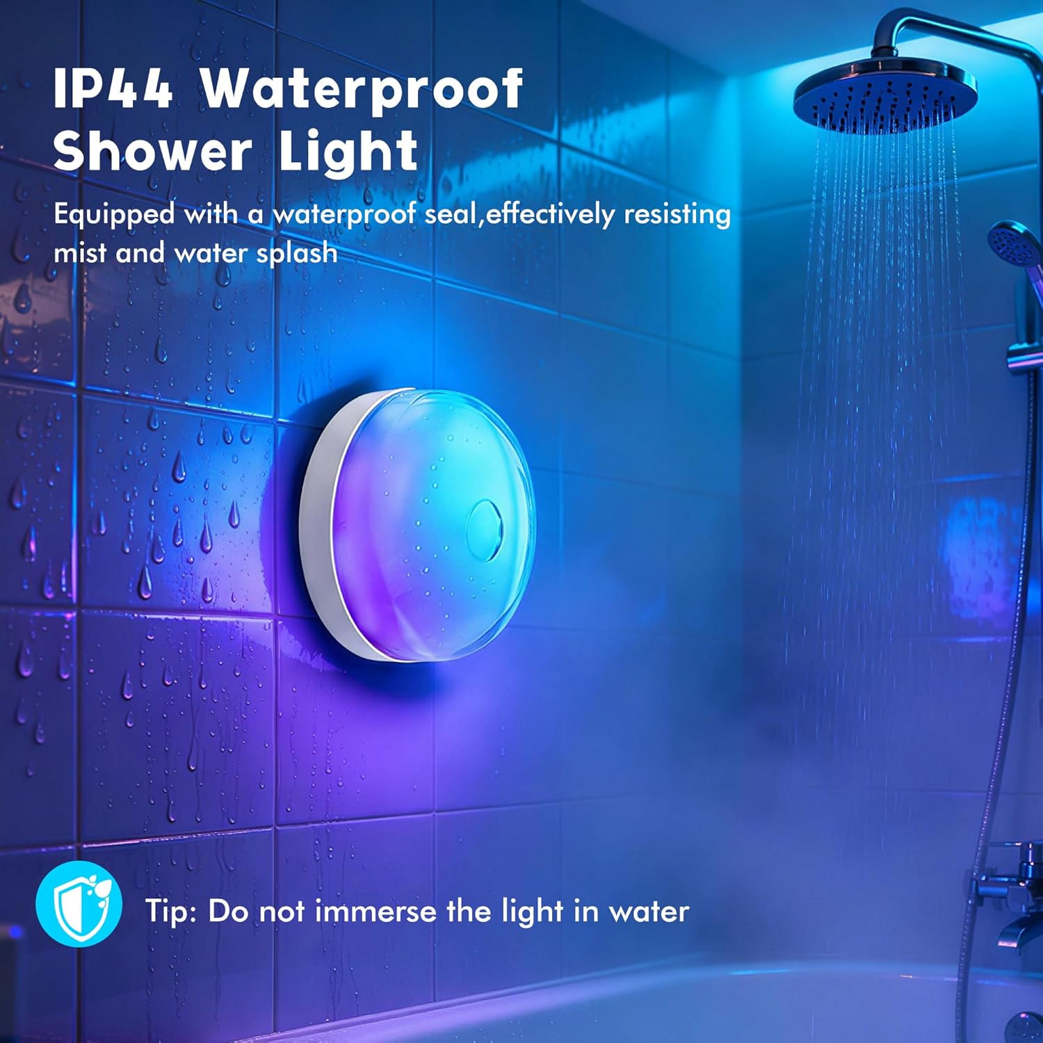 Waterproof Shower Light for Inside Shower, 15 Colors Rechargeable Shower Lights with Remote Dimmable Timer, LED Bathroom Mood Lighting, Magnetic Wireless Ceiling Light for Shower Closet Bedroom,4 Pack