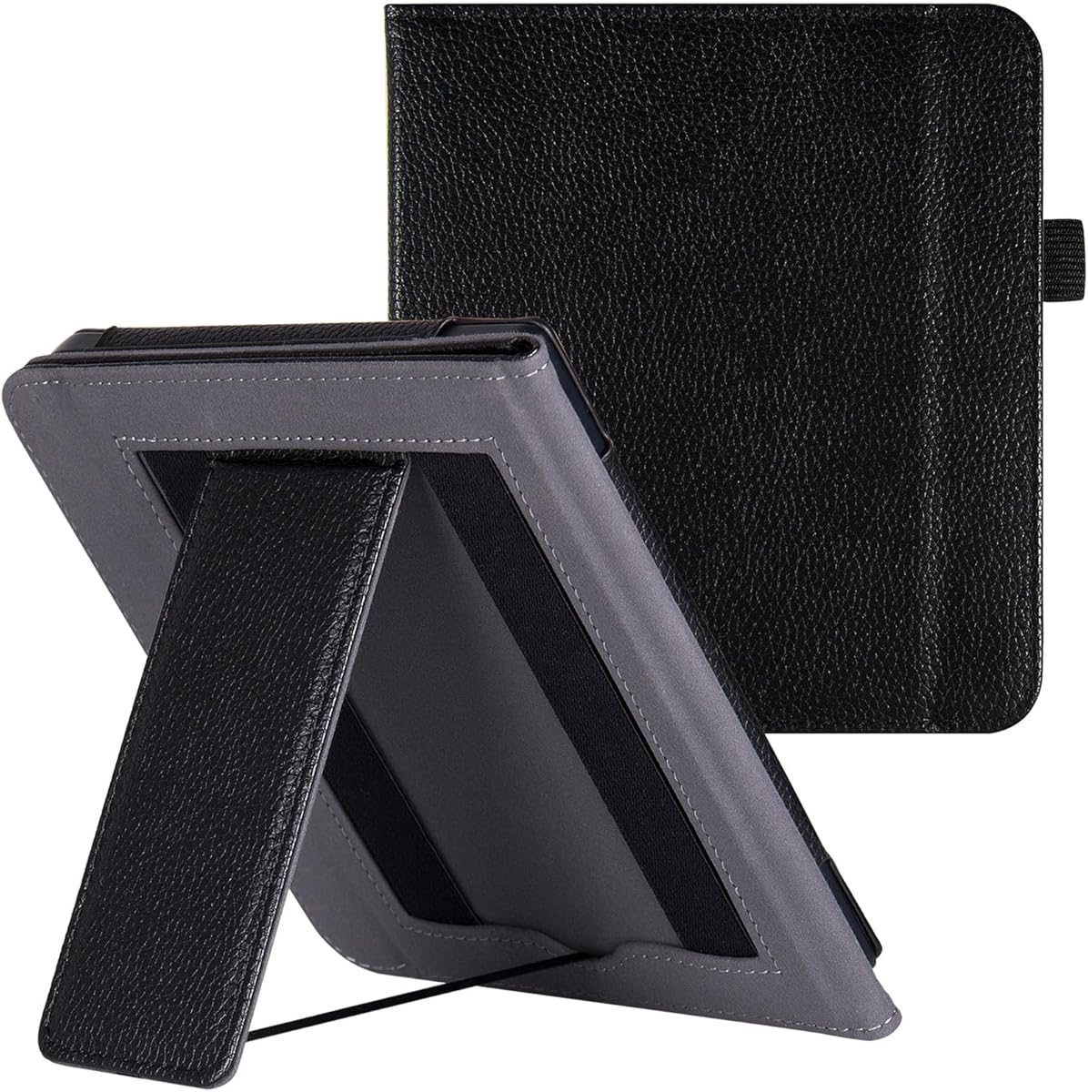 Stand Case for 7" Kobo Libra Colour (Model N428) / Kobo Libra 2 / H2O (Model N418 / N873) - PU Leather Book Folio Sleeve Cover with Two Hand Straps and Auto Sleep/Wake (Classic Black)