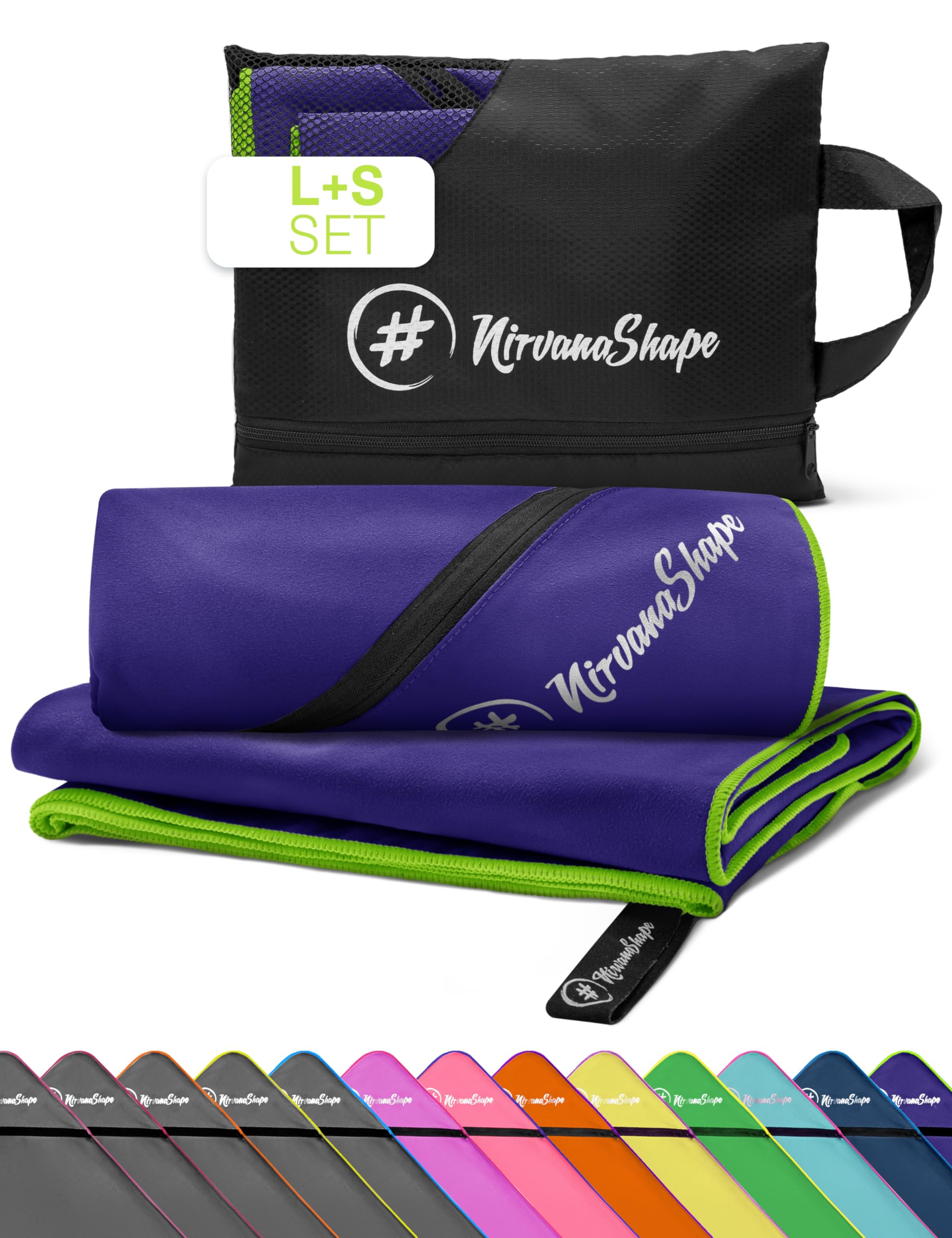 NirvanaShape Asciugamani in microfibra | assorbenti, leggeri, asciugano in fretta | Asciugamani da bagno, asciugamani da viaggio, spiaggia, asciugamani sportivi | Ideali per fitness, yoga, sauna