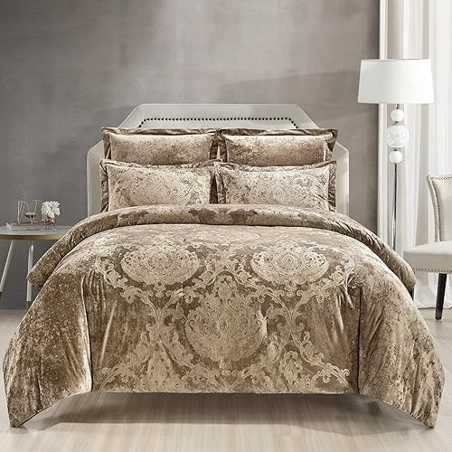 Miniatura 7 de Sunshine Nicole Juego de edredón con estampado metálico, cara de terciopelo envejecido con estampado metálico y reverso de microfibra sólida