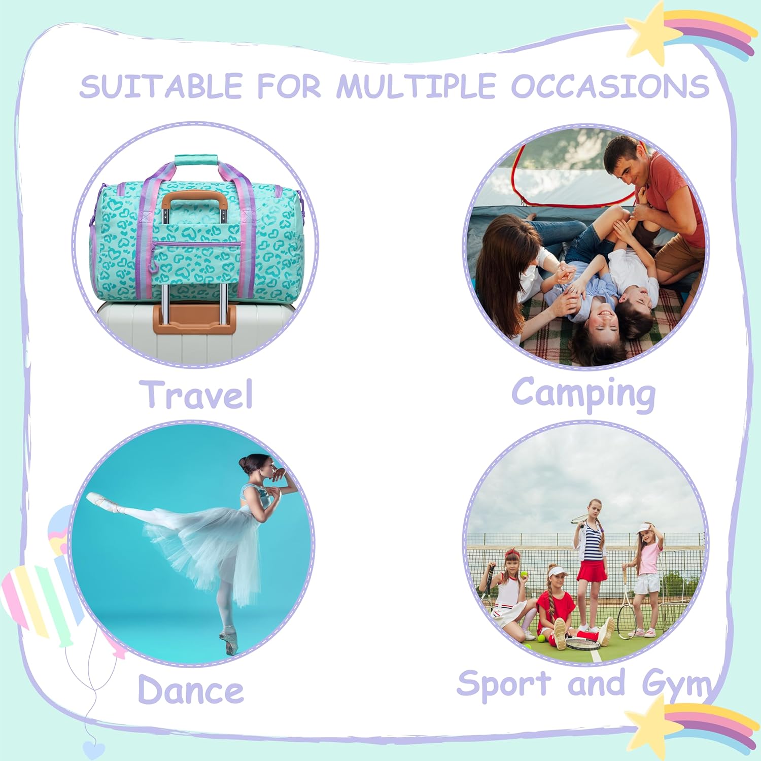 Dance Bag for Girls Overnight Bag Kids Duffle Bag Girls Kids Travel Bag with Toiletry Bag Girls Weekender Bag Gym Sports Bag with Shoes Compartment - Image 6