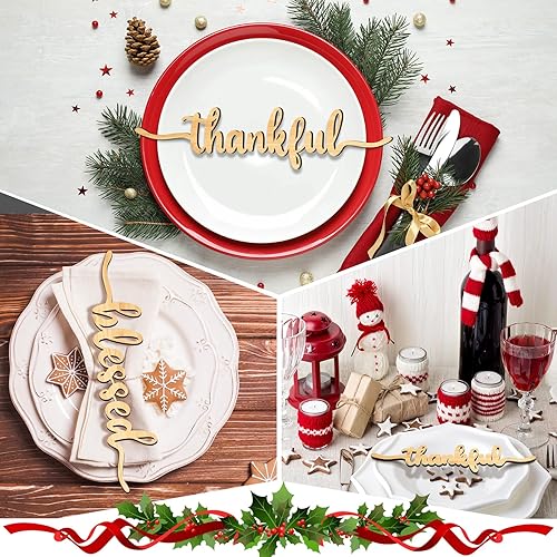 Miniatura 2 de Cartel de agradecimiento de madera de Acción de Gracias, 12 piezas, letrero rústico para decoración de platos del hogar (color madera, estilo fresco)