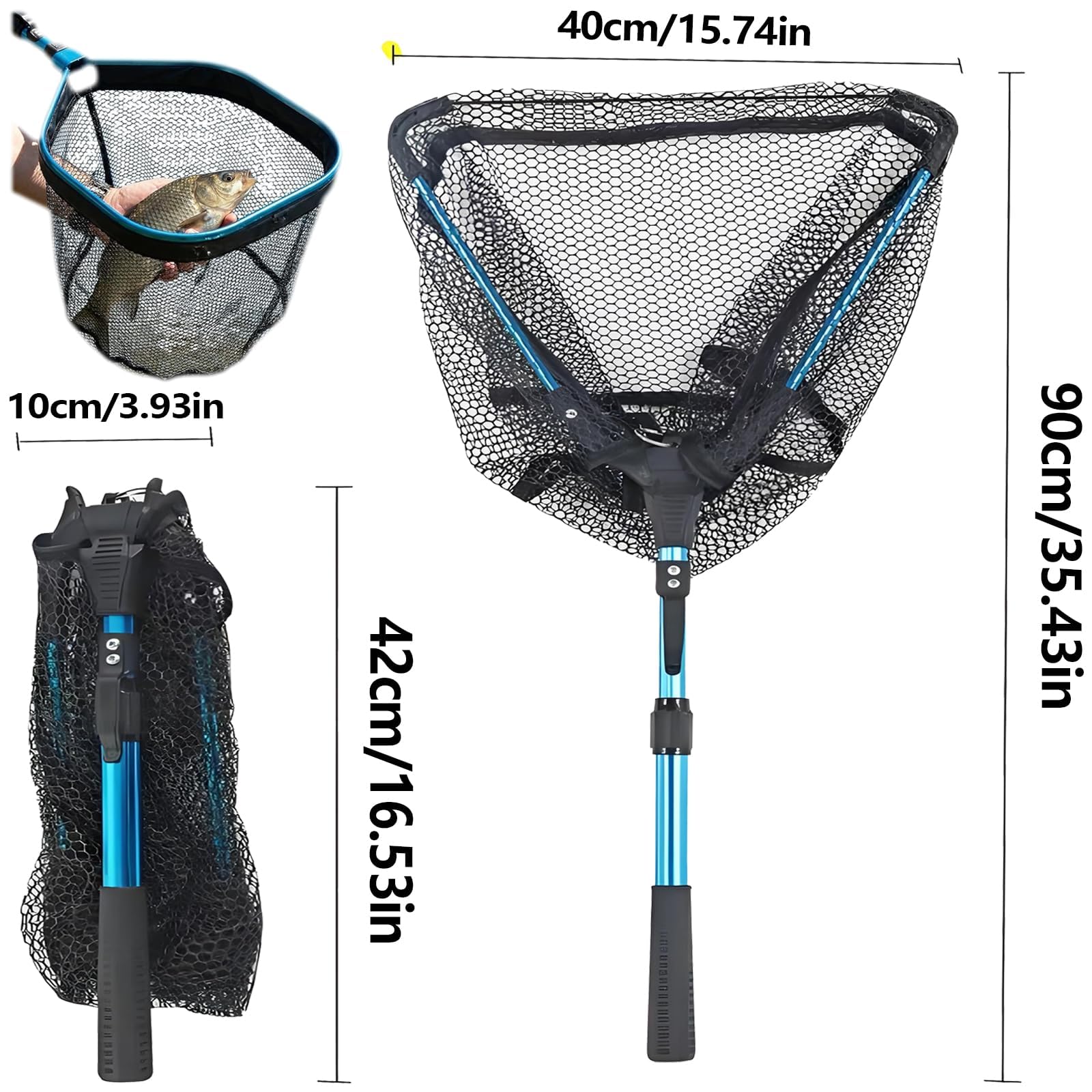 Jiavlyx Red de Pesca Plegable, 90cm Red de Pesca Telescópica, para estanques, Arroyos, Lagos y Desde embarcación — view 2