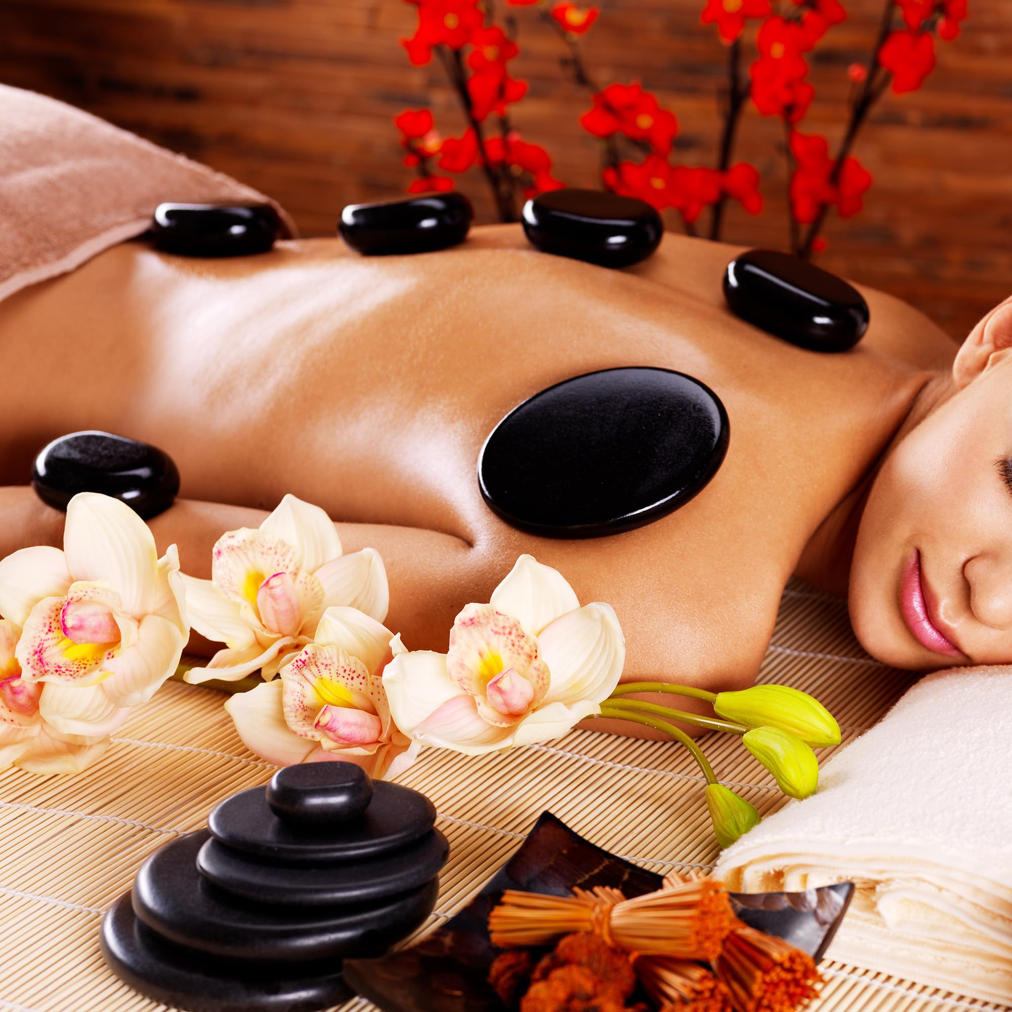 Juego de 9 piedras calientes de masaje, piedras calientes de basalto natural de diferentes tamaños con calentador, herramientas de masaje para terapia de spa, tratamiento de relajación, alivio del