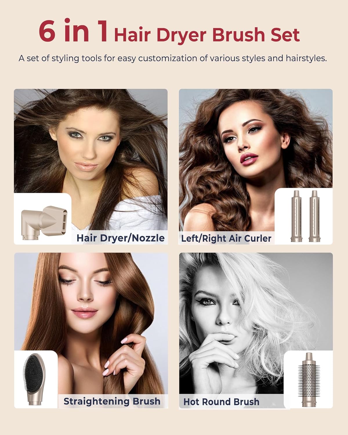 UKLISS Hair Dryer Brush 6 in 1,110000 RPM Hair Dryer with Portable Storage Bag, Fast Drying & Auto Curling Air Wrap,Create Waves & Straight Styles,Blow Dryer Brush for Salon-Quality Styling