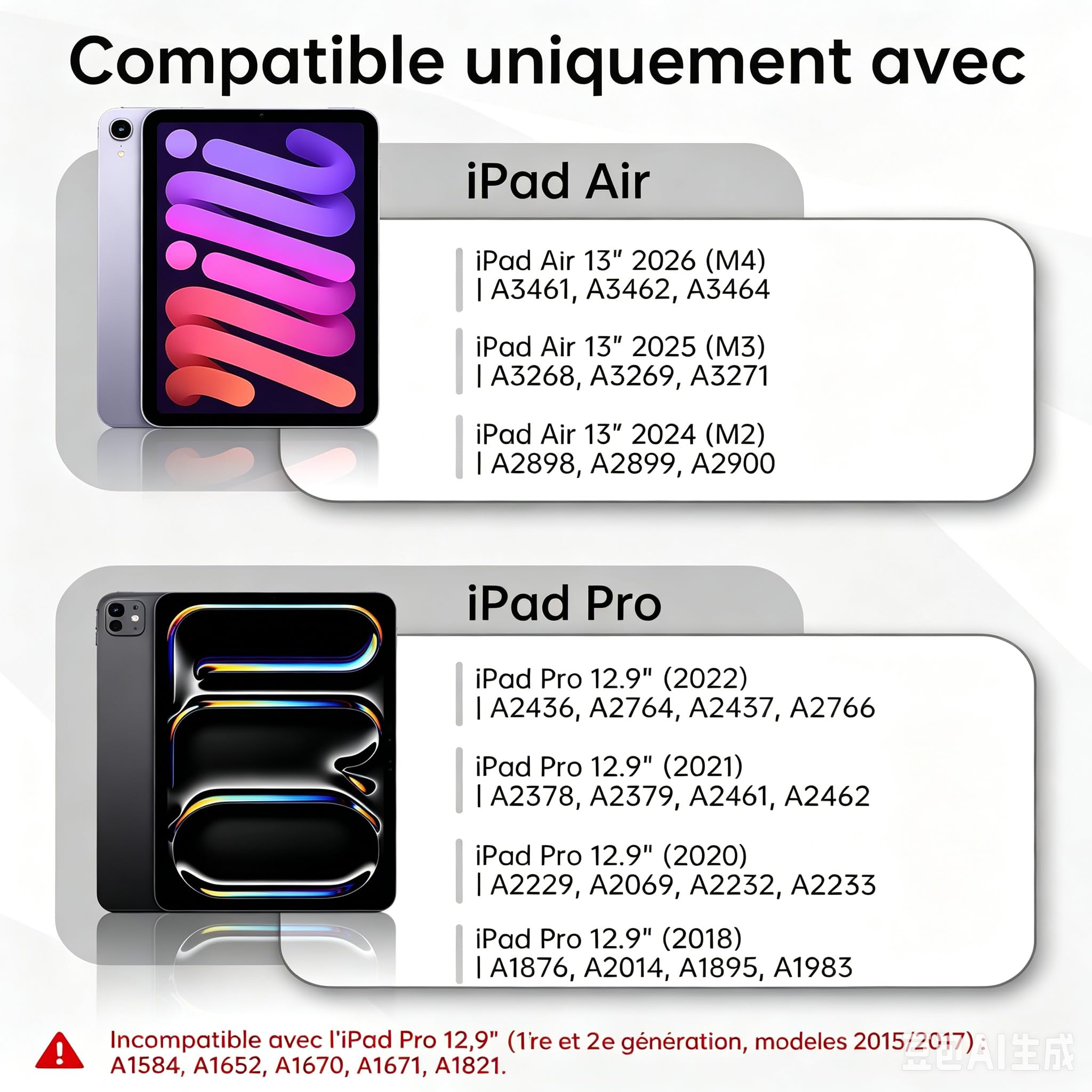 TECURS Clavier pour iPad Air 13" (M4/M3/M2, 2026/2025/2024) /Pad Pro 12.9 (6e, 5e, 4e, 3e gén), Magic Keyboard pour iPad Pro 12.9, AZERTY Étui Clavier Magnétique, Rétroéclairage 11 Couleurs, Noir