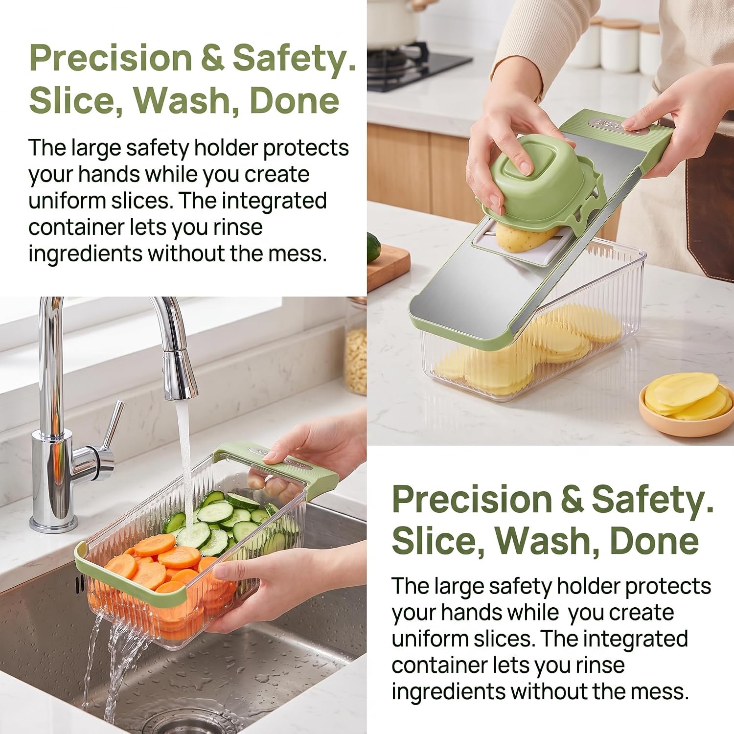 Mandoline Slicer with Container | Vegetable Chopper & Food Cutter for Meal Prep | Stainless Steel Blades with Safety Guard | Effortless Slicing, Washing & Storage | Kitchen Gadget