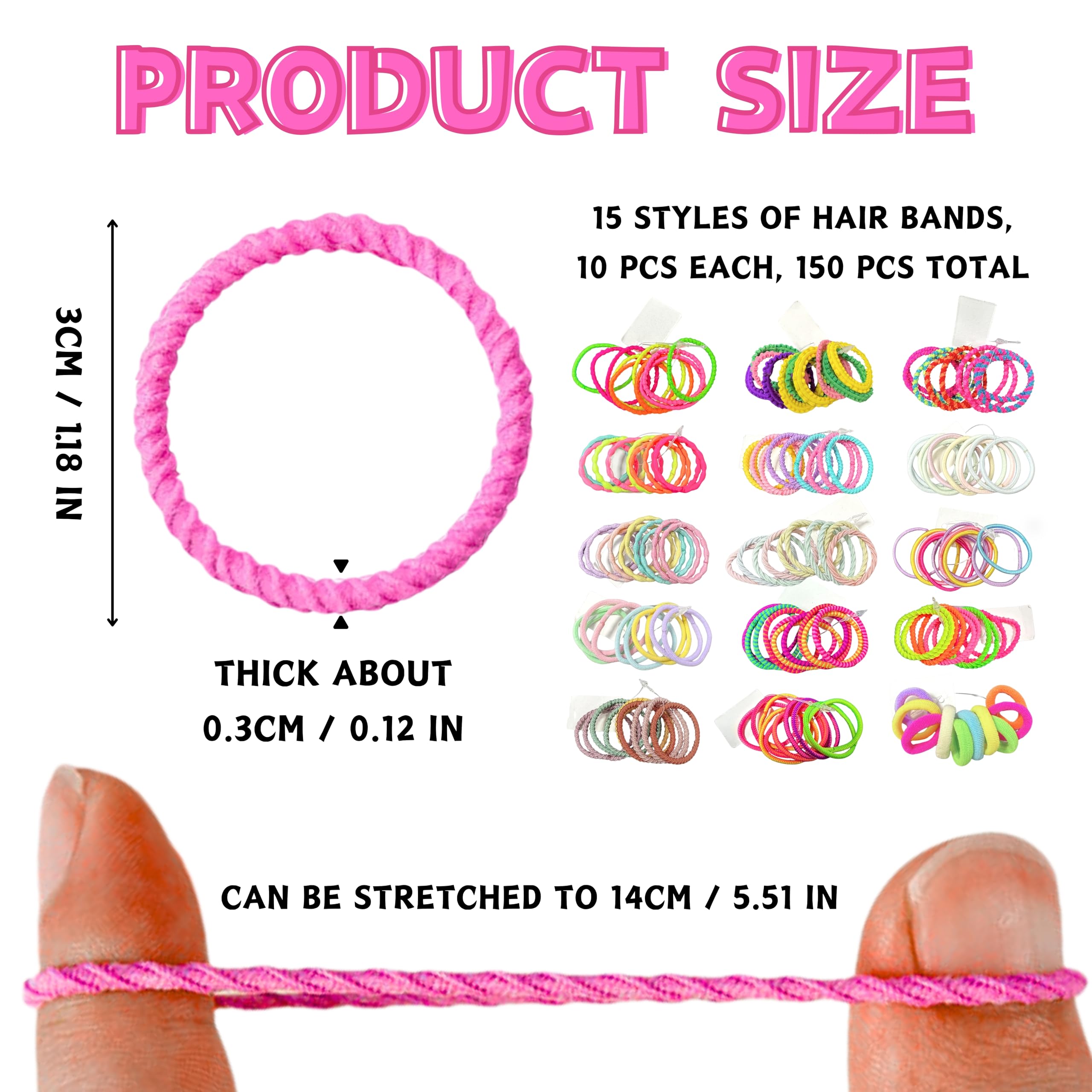 LUFFLOK 150 Pieces Multicolor Hair Ties, 15 Style Hair Bands for Girls and Baby Hairbands Ponytail Holders Hair Tie - Image 2