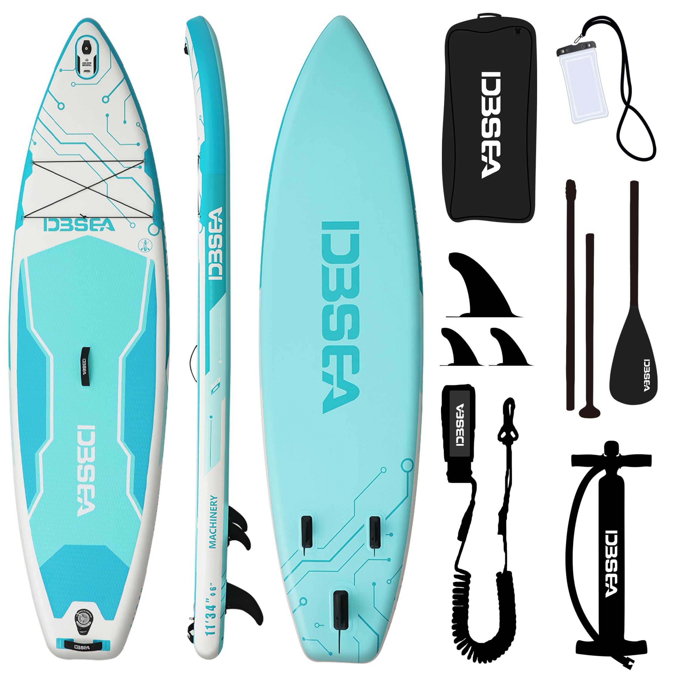 D3SEA 11 ft Inflatable Paddle Board with SUP Accessories, Non Slip EVA Deck, Extra Long Extra Wide iSUP, All Around Stand Up Paddle Board for Adults &