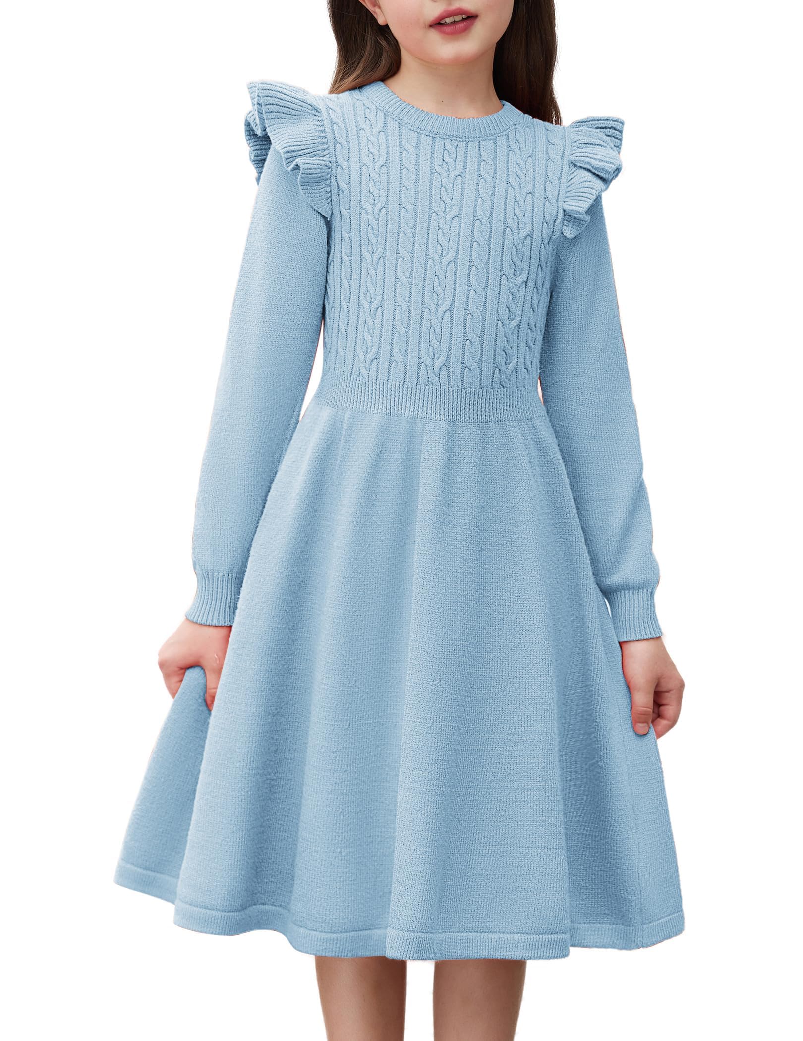 Arshiner Mädchen Pullover Kleid Strickkleid Kinder Herbstkleid Winterkleid Flatter Langarm Kleid A-Linie Einfarbig Festliches Weihnachtskleid Partykleid Freizeitkleid 5-12 Jahre