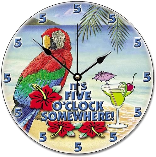 ArogGeld Reloj tropical en algún lugar de madera, reloj de pared de madera, funciona con pilas, 12 pulgadas, sin tictac, moderno, para sala de