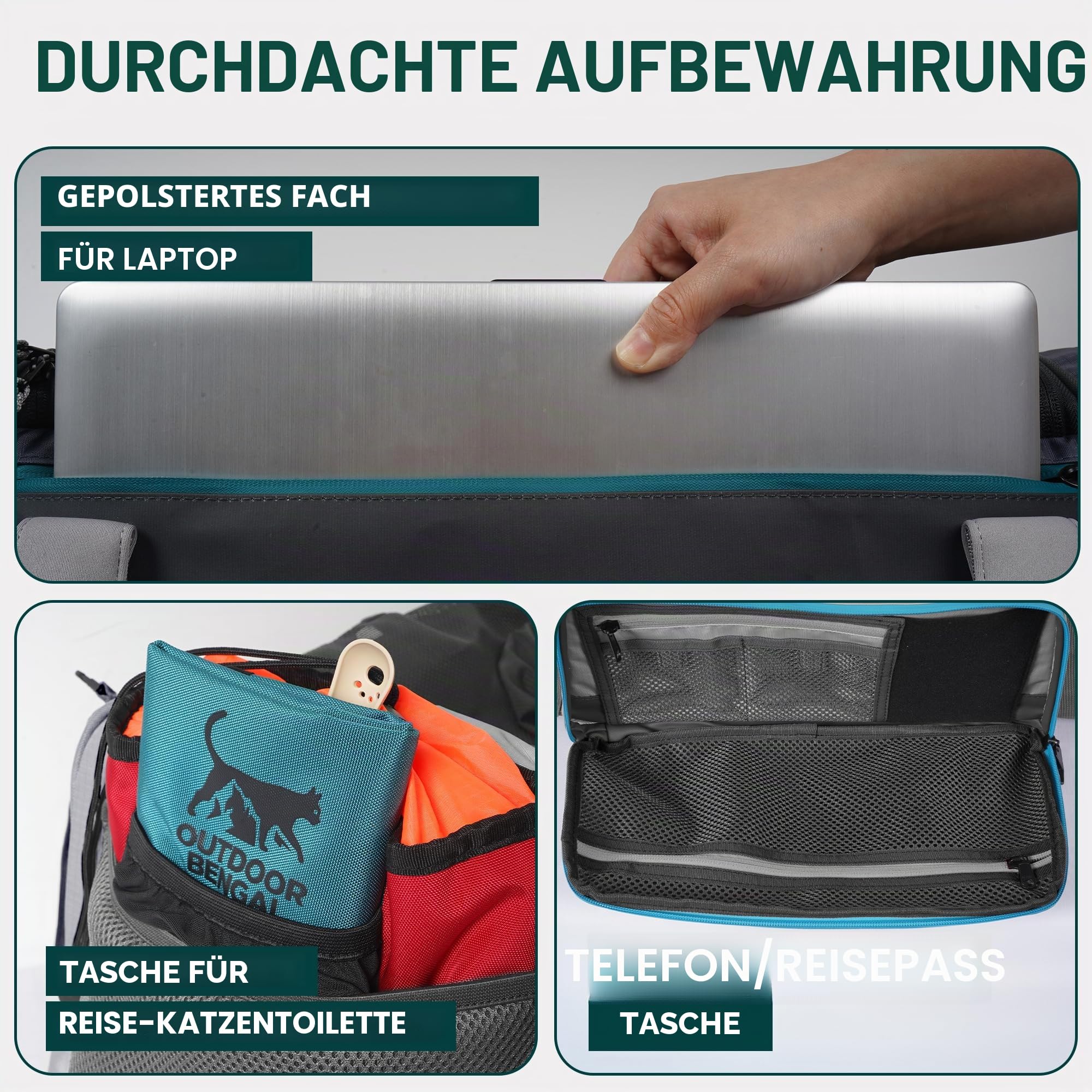 OutdoorBengal Zeppelin Airline-zugelassene große Katzentragetasche, weich, TSA-geprüfte Haustier-Tragetasche, mit Öffnung Oben, für Flugzeug- und Autoreisen, Kätzchen oder kleine Hunde (Creme)