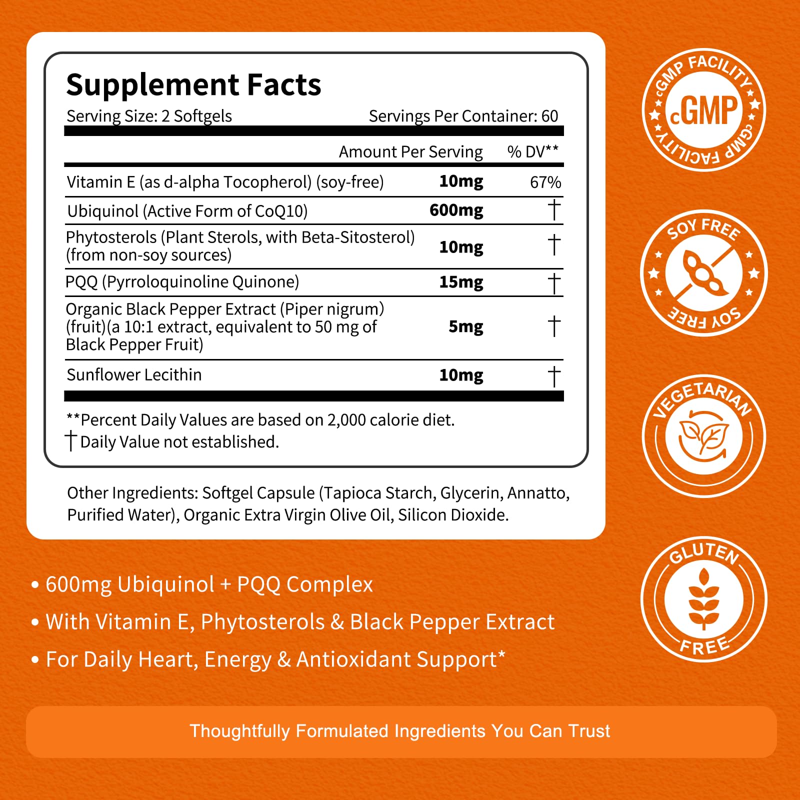 Ubiquinol CoQ10 Supplement 600mg per Serving, PQQ, 120 Softgels — Amazon image 2