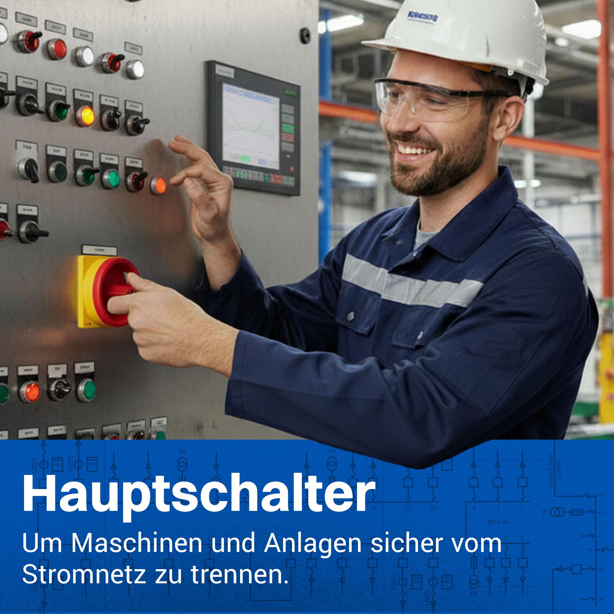 Intratec Hauptschalter Einbau, 80 A, 4-polig, Schwarz – Drehschalter zum Fronteinbau in Verteiler- und Schaltschränken 88 x 88 x 135 mm