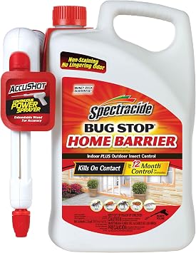 Spectracide Bug Stop Home Barrier, Kills Ants, Roaches and Spiders On Contact, Indoor and Outdoor Insect Control, 1.33 Gallon RTU Accushot Spray, Plain