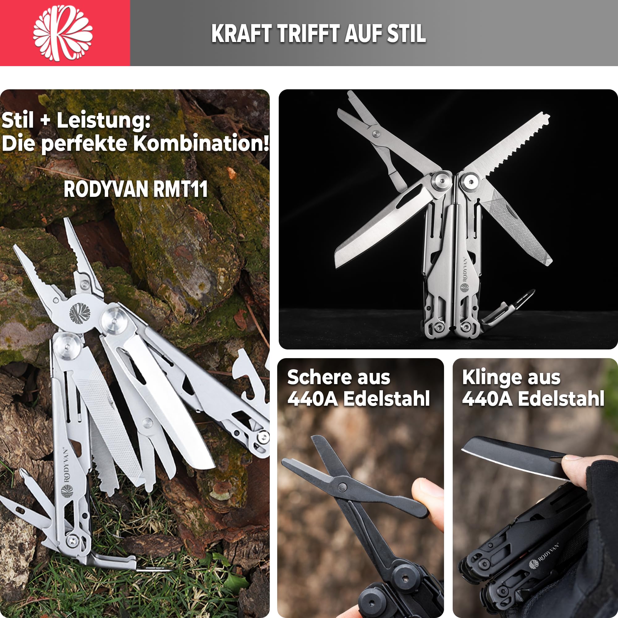 Multitools, 19-in-1 Edelstahl Multifunktions Zange mit Schärfer, Schraubendreher-Set, Flaschenöffner, Zubehör für Camping und Überleben. Geschenk für Männer und Väter. DIY Werkzeug-Kit für