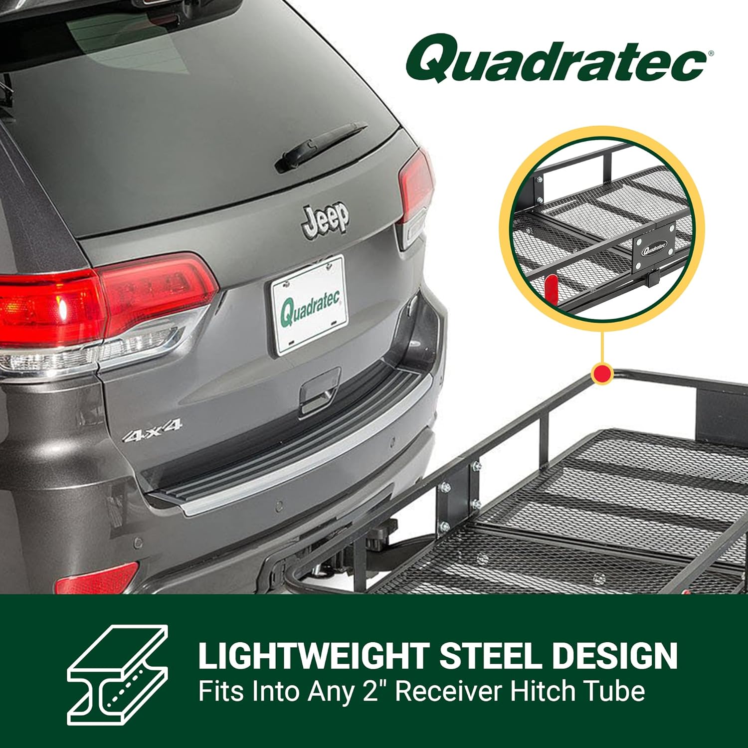Quadratec Large Cargo Rack Basket Platform, 60" x 24" - Mounts to 2" Receiver Hitch - Great for Hauling Luggage, Camping Gear, Supplies, Generators, and More - Fits Jeeps, Cars, Trucks, SUV & More