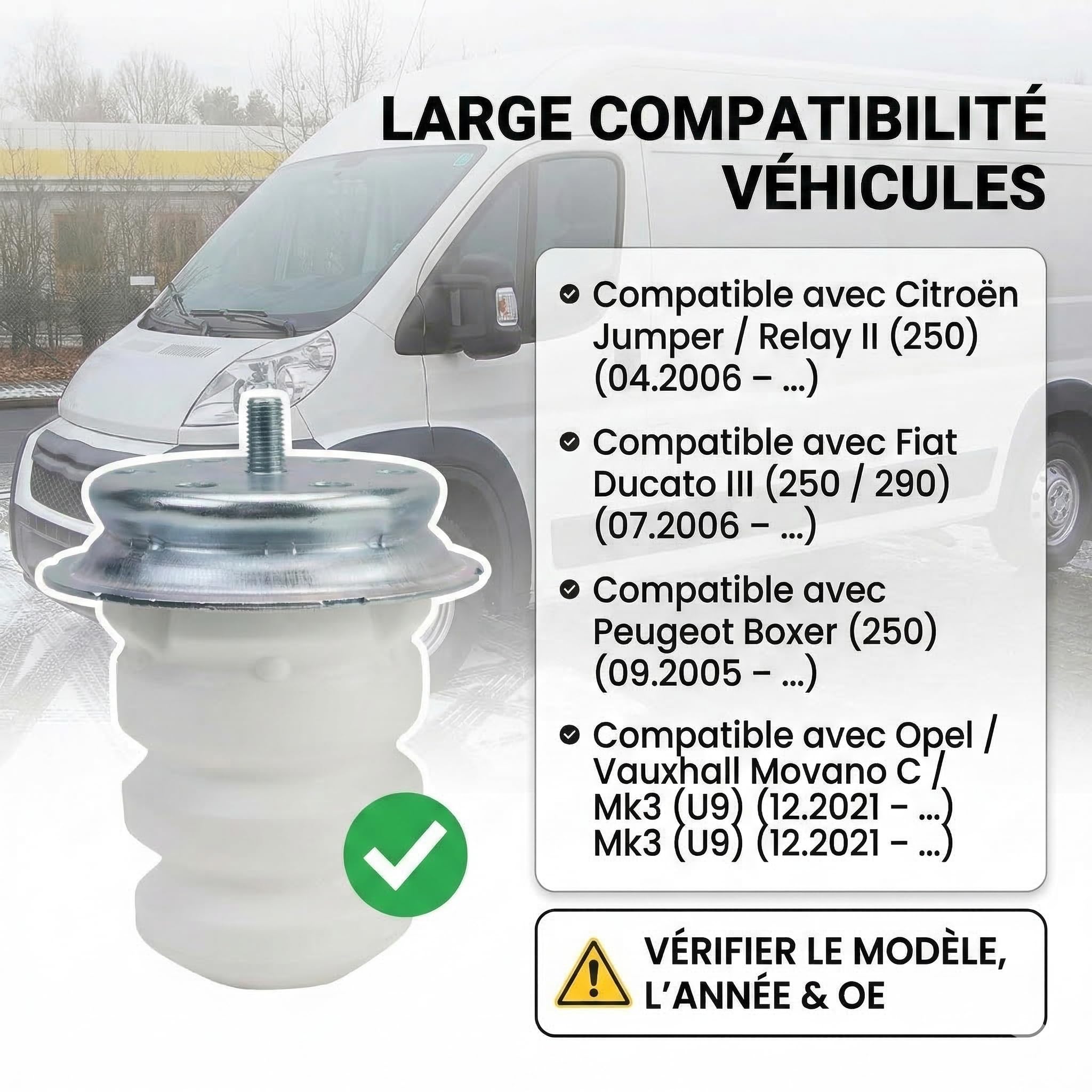 2x Limiteurs de Course en Caoutchouc, Butée de Suspension Arrière – Compatible avec Jumper/Ducato 250 / Boxer 2006–2019 – Pièce OEM 1351266080 516688