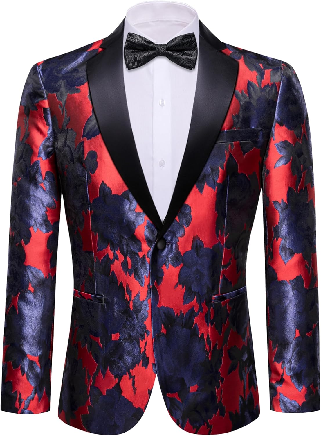 Barry.Wang Mens Flowers Blazer Suit Jacket Floral Jacquard Notched Lapel Tuxedo Casual Sport Coat Disco Prom Wedding Party