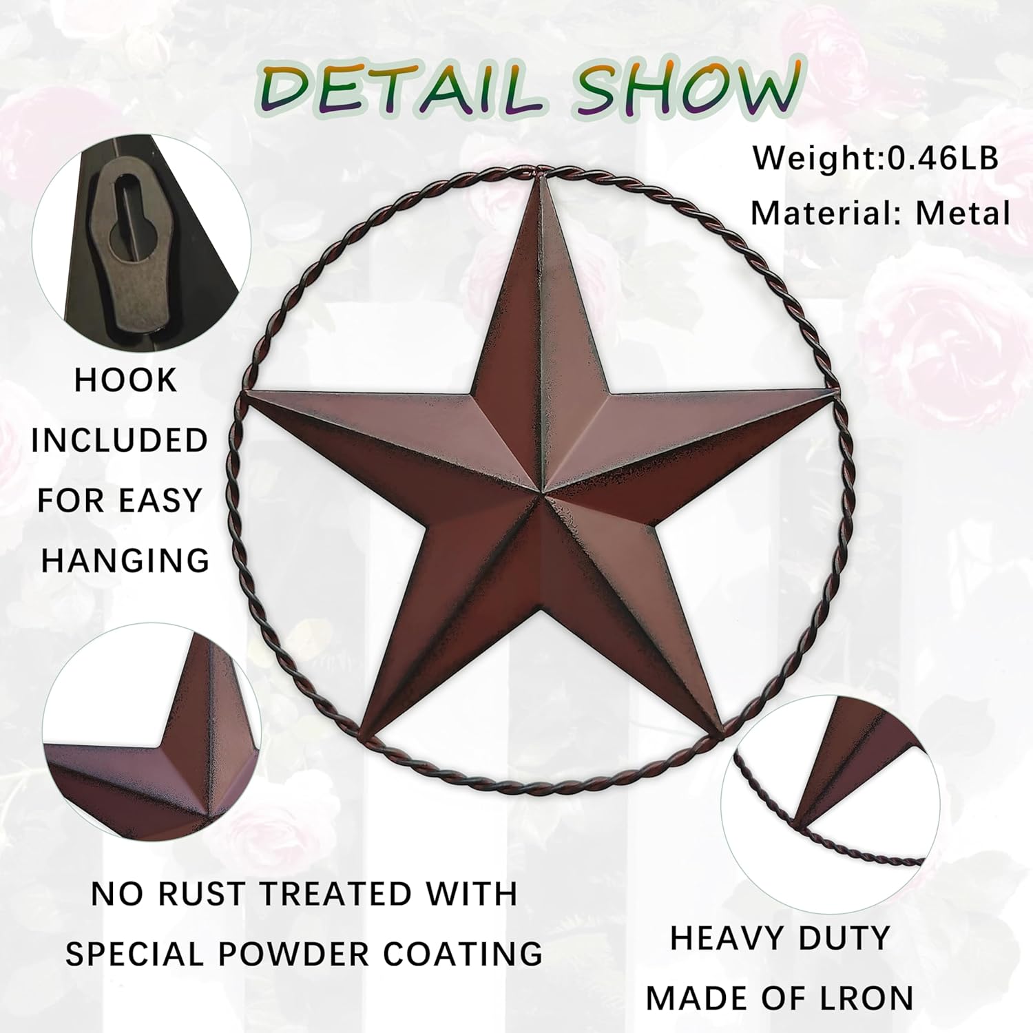 JoyEvy 12.4" Red Barn Star Wall Decor, Metal Stars for Outside or Inside Texas Stars Art Rustic Vintage Western Country Home Farmhouse Wall Decoration - Image 6