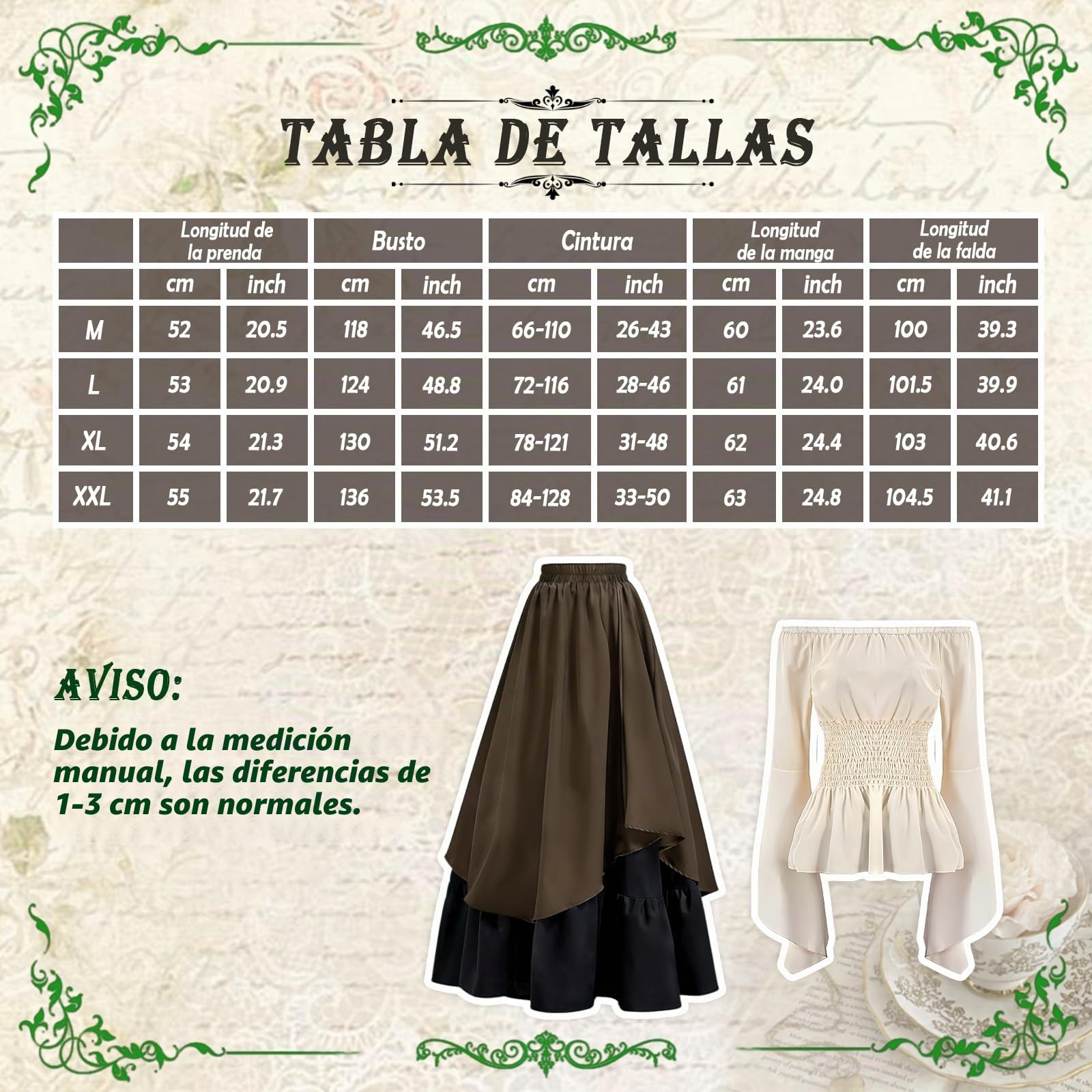 Disfraz Medieval Mujer, Vestido Medieval Mujer Conjunto de Disfraz Vikinga Adult con Corsé, Riñonera y Cinturón, Traje Victoriano para Carnaval Halloween