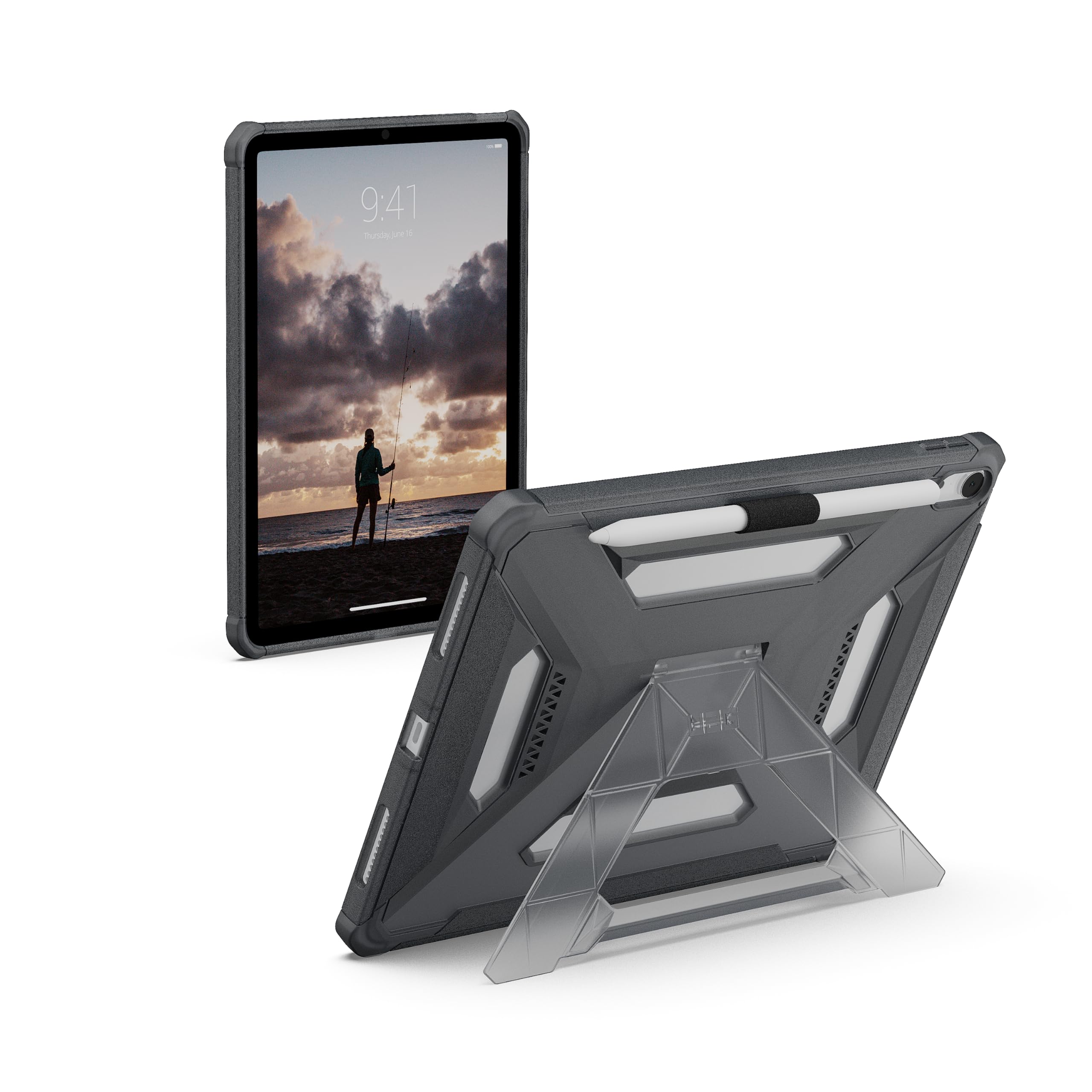 URBAN ARMOR GEAR UAG Custodia progettata per iPad Air 11" 7a generazione 2025 M3 A3266 A3267, robusta custodia protettiva trasparente con cavalletto e portamatite Scout Plus Ash