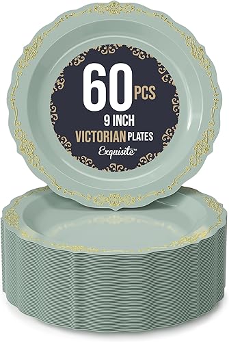 SIZENAME - Platos de plástico desechables, diseño victoriano de calidad premium, color crema, para fiestas y bodas, 60 unidades