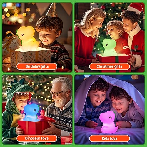 Vista 6 de One Fire Luces nocturnas de dinosaurios de 16 colores + control remoto LED blando, bonita lámpara de silicona regulable para habitación del bebé