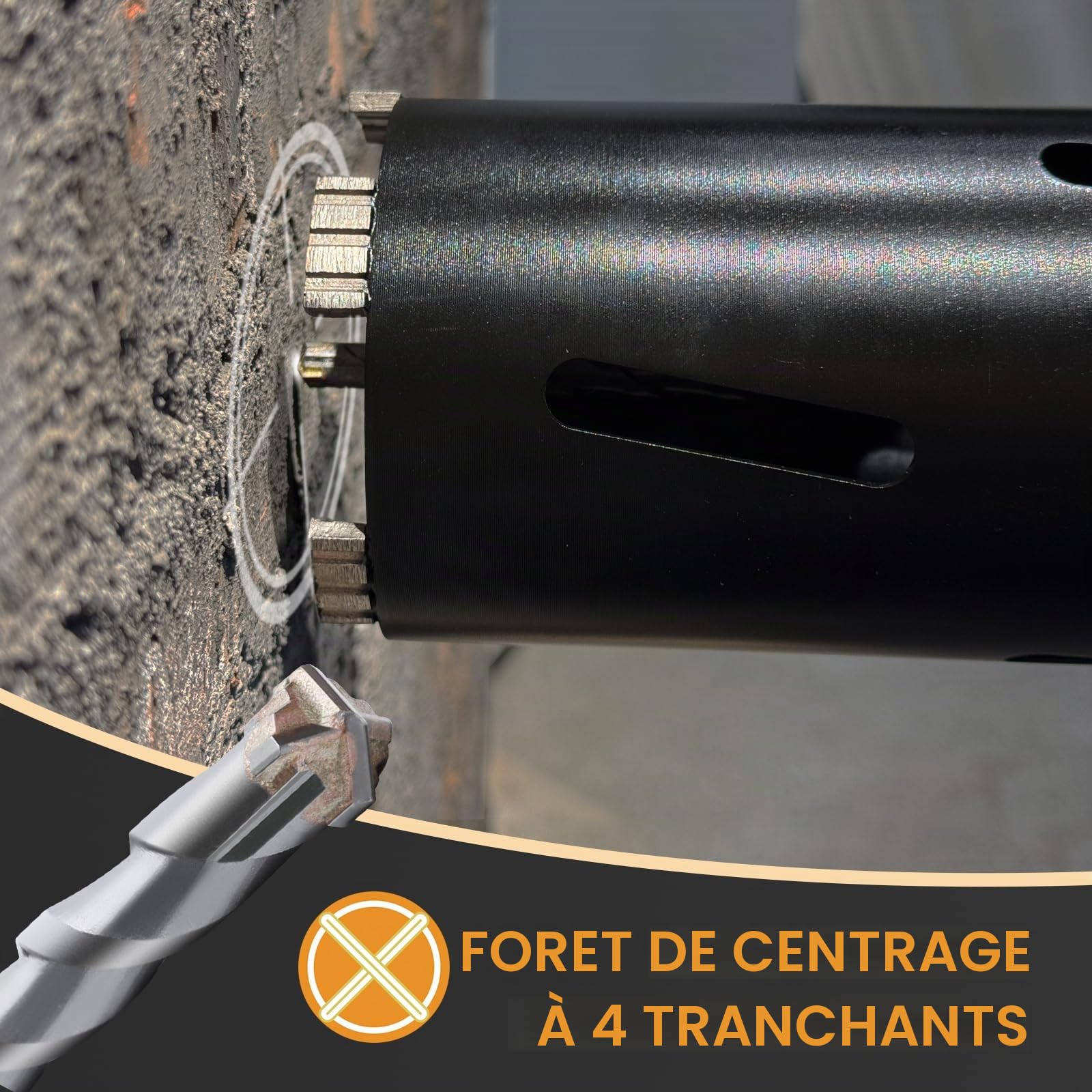 Couronne de forage 35 mm, longueur utile 200 mm avec codage Sds Plus, 220 mm, Sds max 220 mm, codage hexagonal 110 mm, pointe de centrage 10 x 240 mm, pour maçonnerie