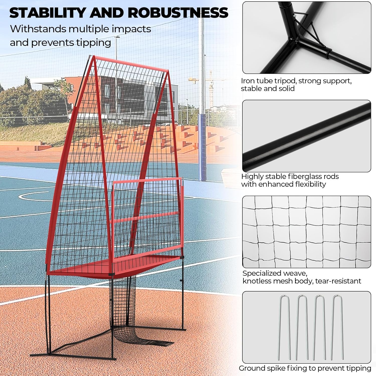 Dollate Volleyball Training Equipment Practice Net Station,Volleyball Trainer Equipment 11 x 8ft Wide for Hitting and Serving Practice at Backyard with 4 Adjustable Heights, Teams or Individuals
