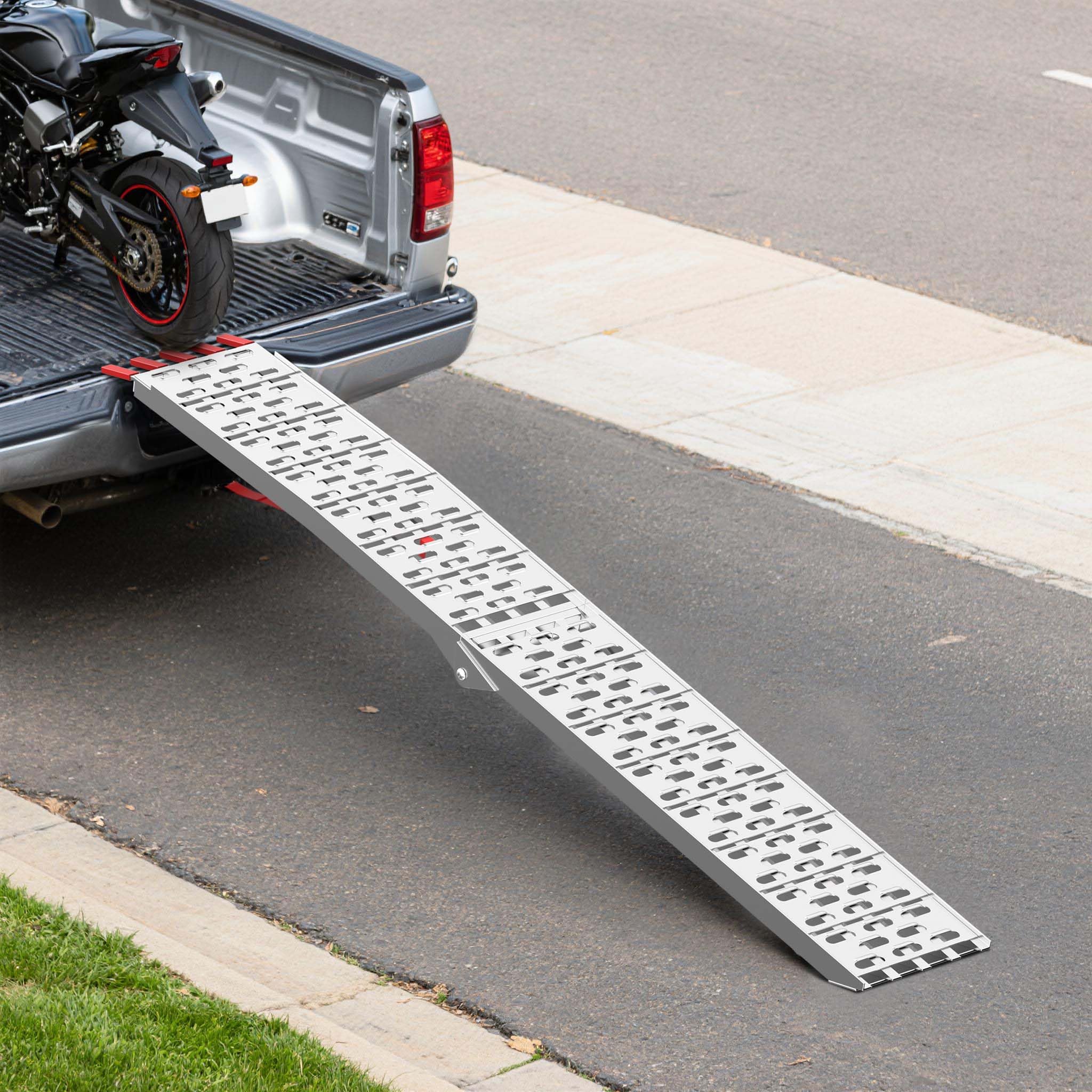 Wiltec Składany najazd aluminiowy o długości 226 cm i udźwigu 410 kg, lekka i łatwa rampa do przechowywania, do załadowania quadów i motocykli