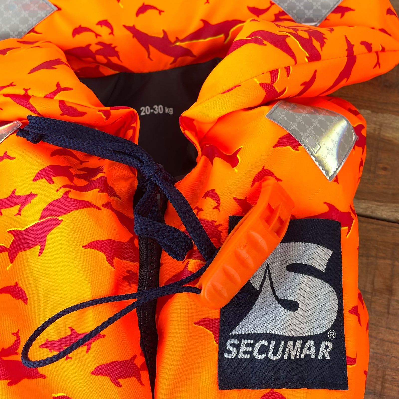 Secumar Kinderrettungsweste Bravo Print 5-30kg, Orange mit Delphin, 100 Newton Auftrieb, 30 Newton | 5-10kg, 10-15kg, 15-20kg, 20-30kg
