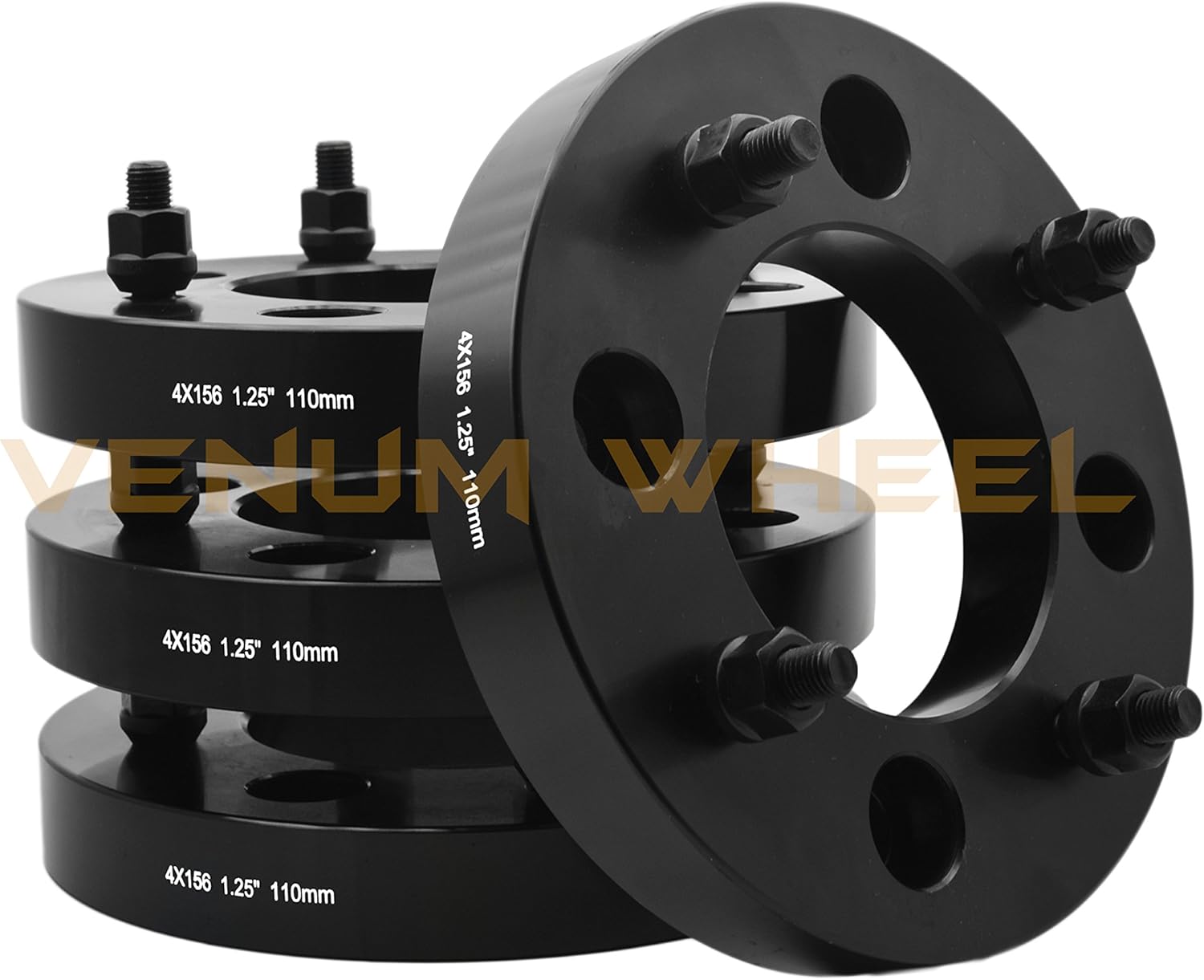 4 Pc 1.25" Thick Black 4x156mm Wheel Spacers Adapters Fits Polariz RZR 900 S 1000 XP & Turbo 12x1.5 Stud Thread Pitch