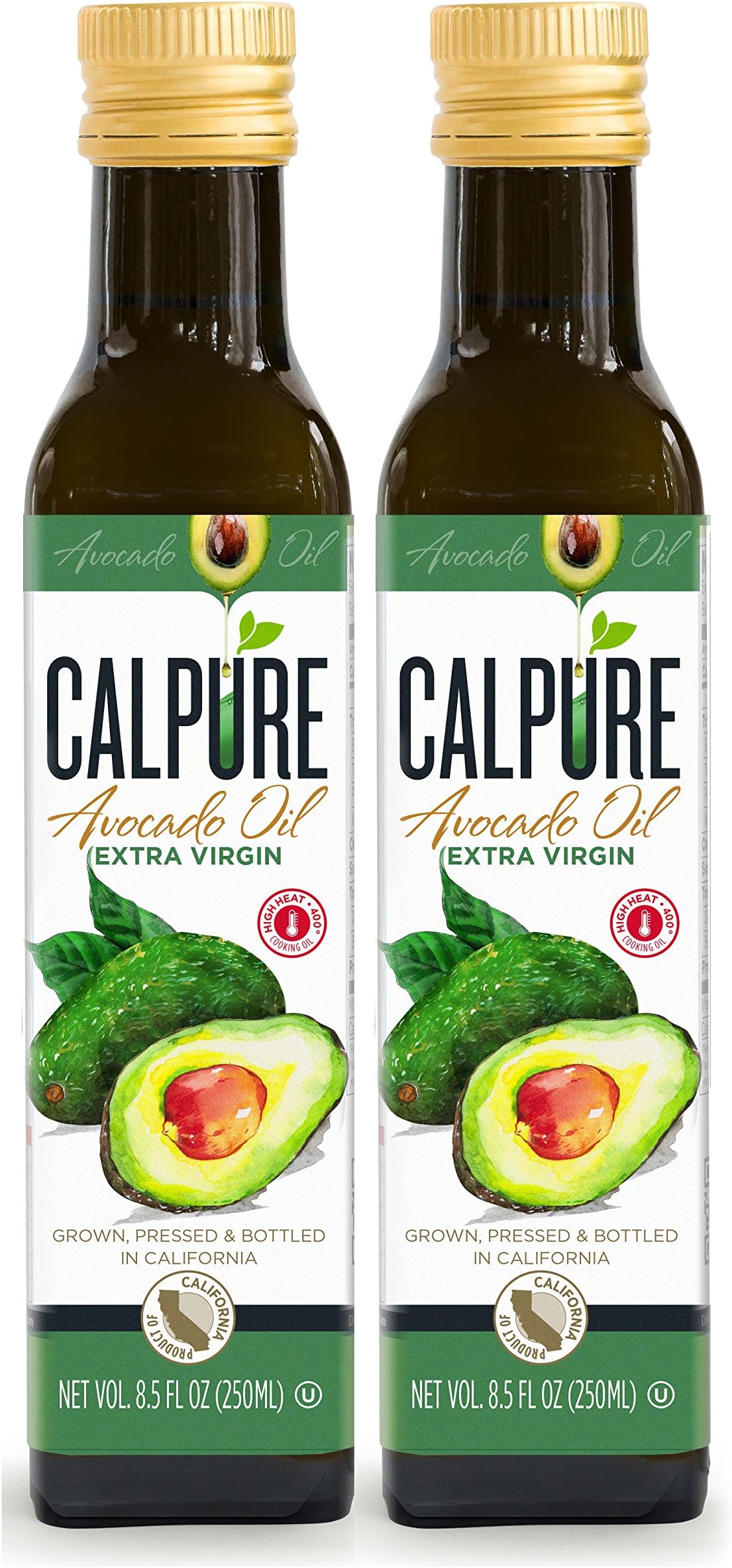 CalPure California Extra Virgin Avocado Oil - First Cold-Pressed, Unrefined, Made in California, 8.5 Fl oz, Pack of 2