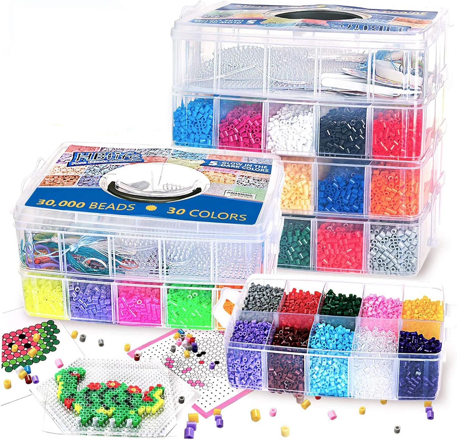 Fuse Beads Kit 30 Colors with 7 Pegboards and 30,000 Beads